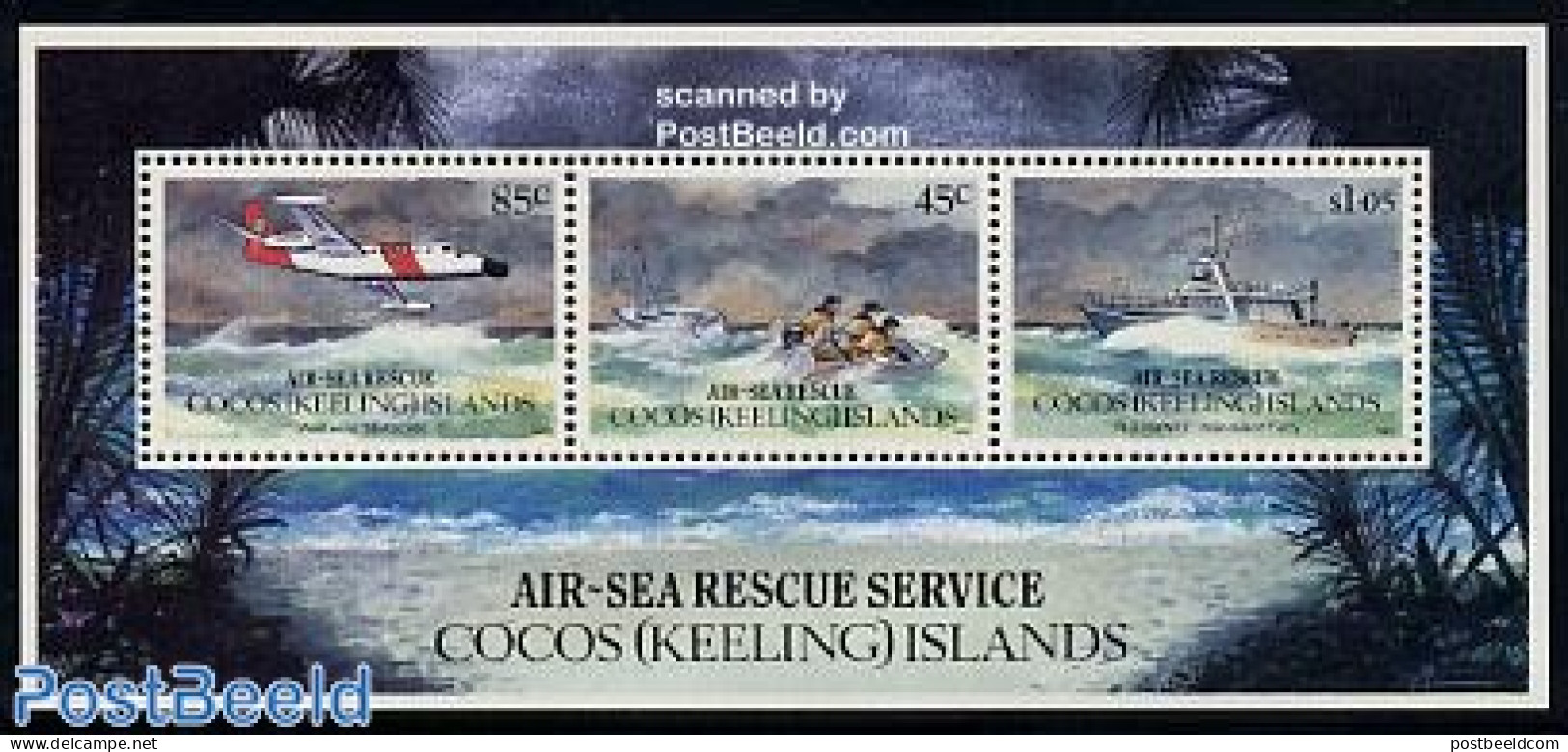 Cocos Islands 1993 Life Saving At Sea S/s, Mint NH, Transport - Aircraft & Aviation - Ships And Boats - Flugzeuge