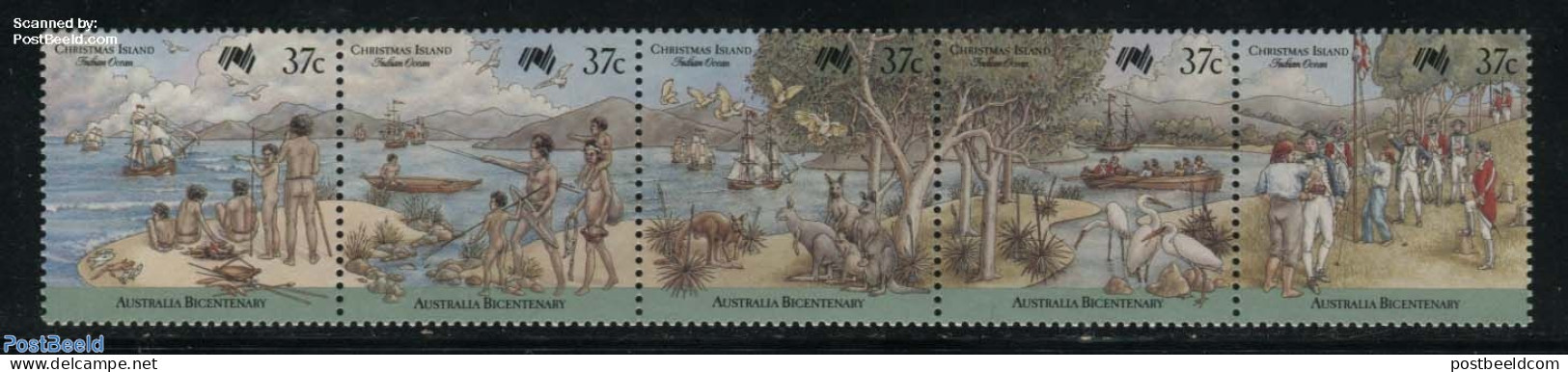 Christmas Islands 1988 Australia 5v [::::], Mint NH, History - Nature - Transport - Various - Explorers - Birds - Ship.. - Onderzoekers