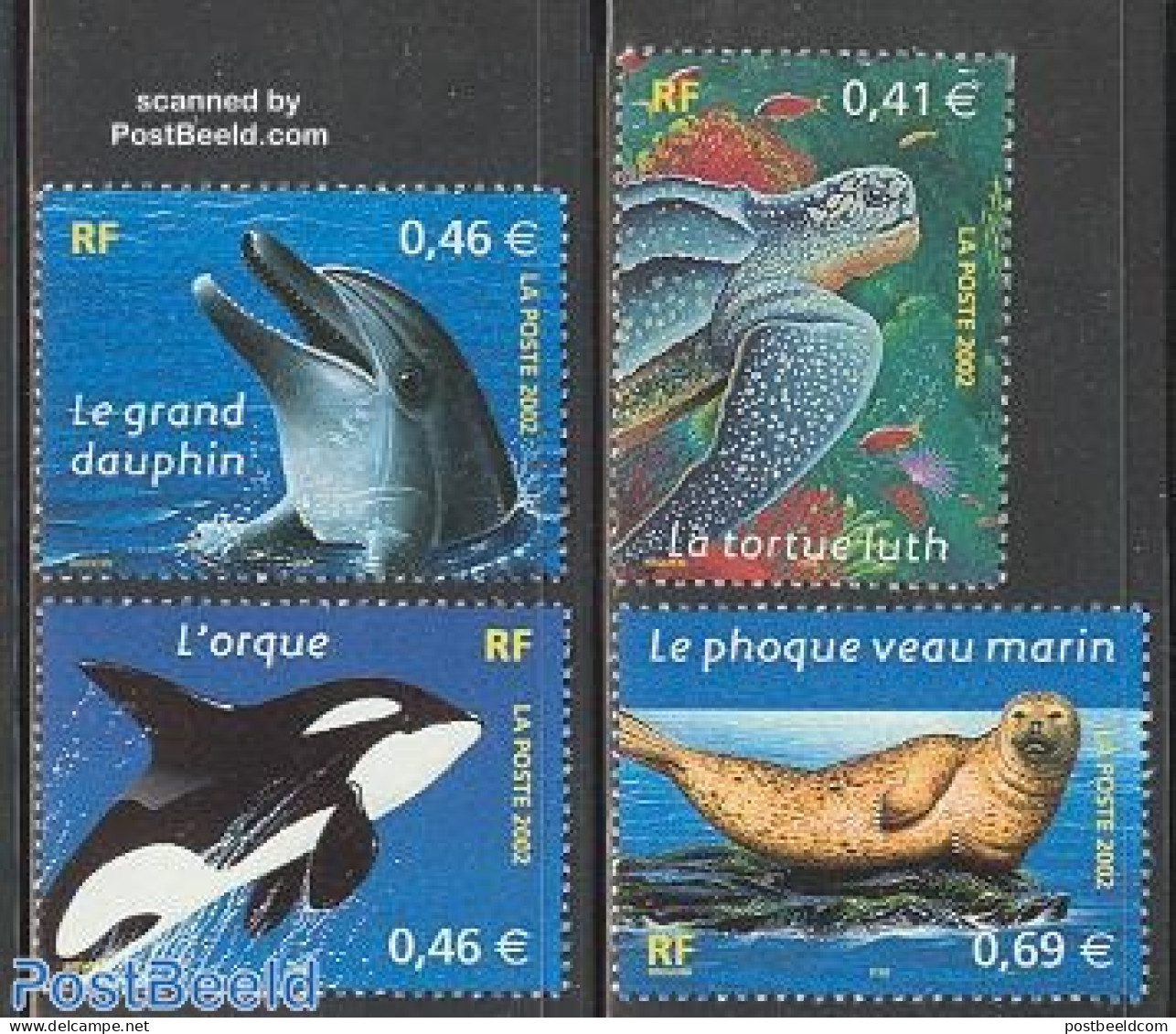 France 2002 Animals 4v, Mint NH, Nature - Animals (others & Mixed) - Reptiles - Sea Mammals - Turtles - Neufs