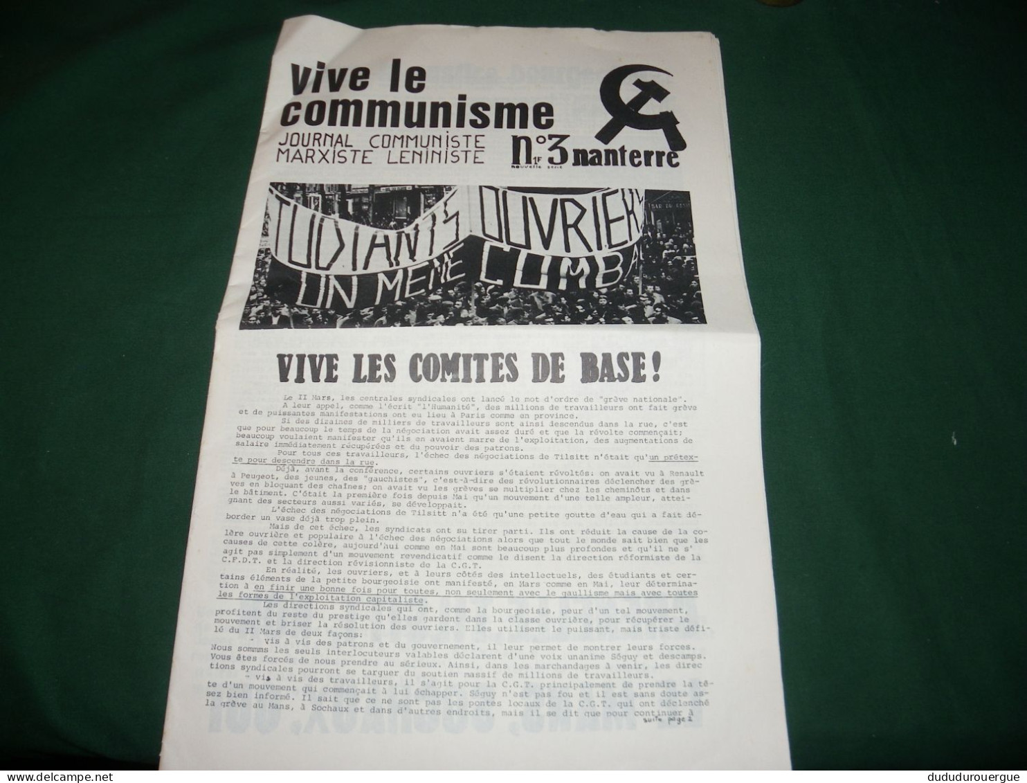 EVENEMENTS  1968 : " VIVE LE COMMUNISME " JOURNAL COMMUNISTE MARXISTE LENINISTE LE N ° 3 NANTERRE - 1950 - Today