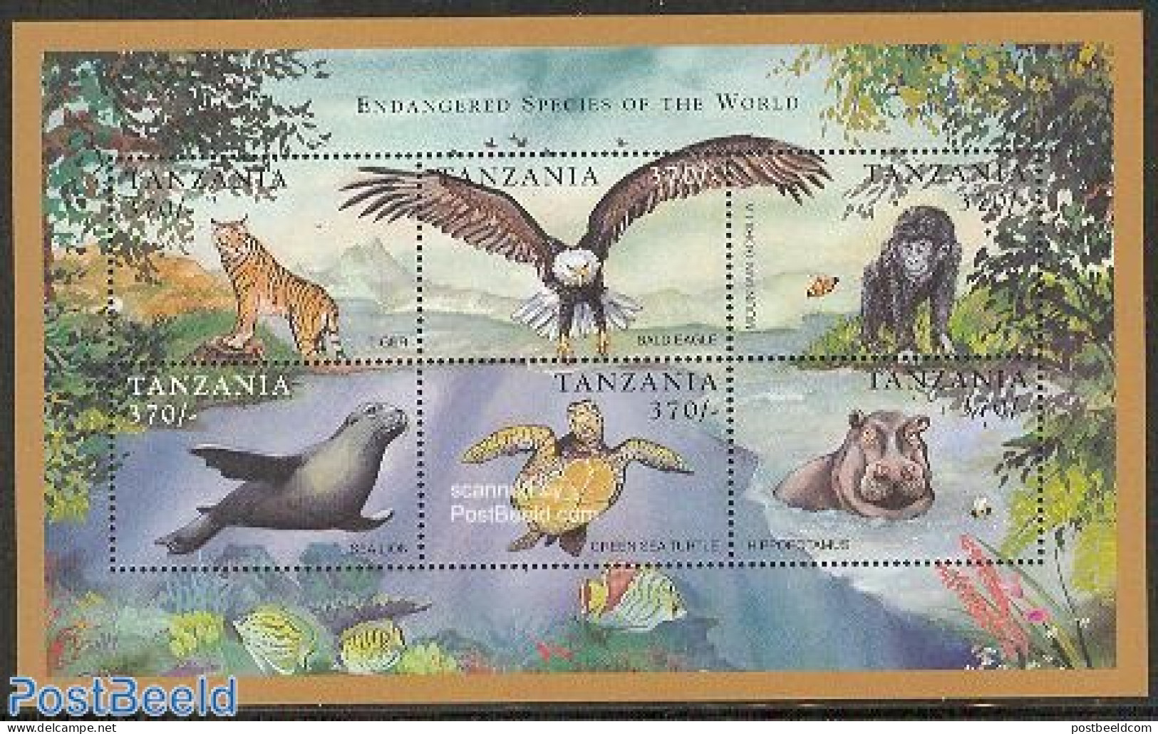 Tanzania 1998 Endangered Species 6v M/s, Mint NH, Nature - Animals (others & Mixed) - Birds - Birds Of Prey - Cat Fami.. - Tansania (1964-...)