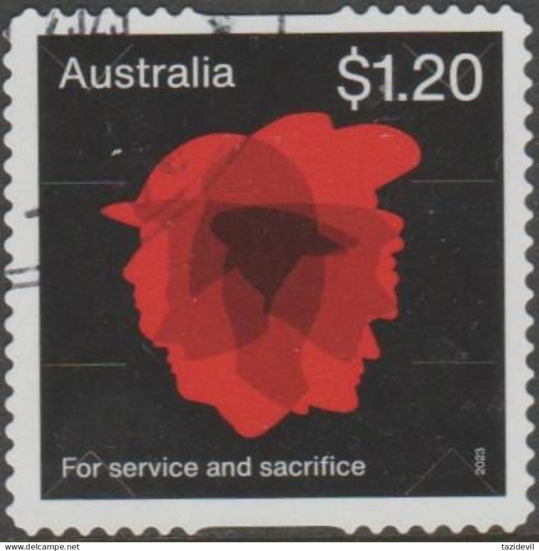 AUSTRALIA - DIE-CUT-USED 2023 $1.20 Poppies Of Remembrance - Red, For Service And Sacrifice - Used Stamps