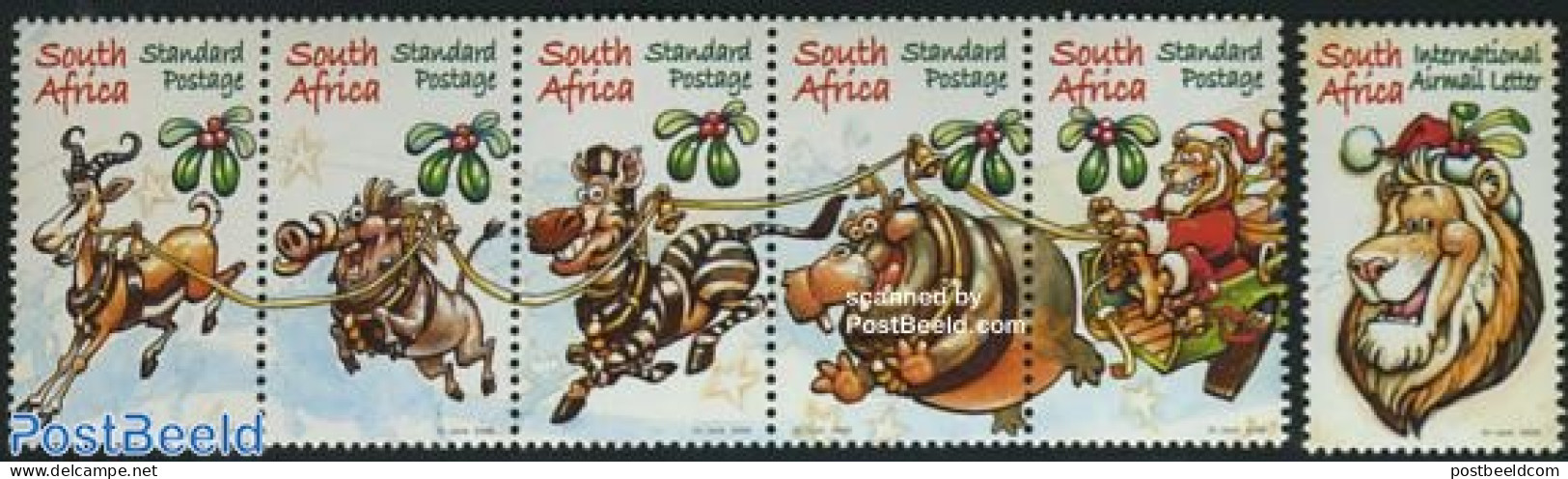 South Africa 2006 Christmas 6v (1v+[::::]), Mint NH, Nature - Religion - Cat Family - Hippopotamus - Zebra - Christmas - Neufs