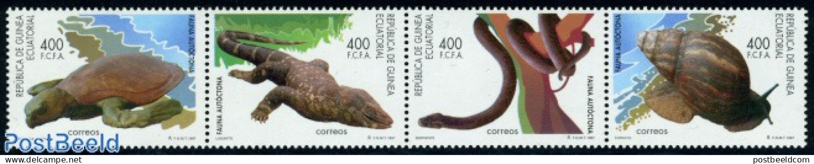 Equatorial Guinea 1998 Fauna 4v [:::], Mint NH, Nature - Reptiles - Shells & Crustaceans - Snakes - Turtles - Meereswelt