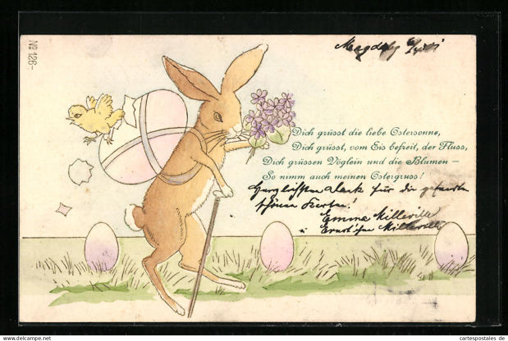 AK Osterhase Mit Küken, Das Aus Einem Ei Schlüpft  - Easter