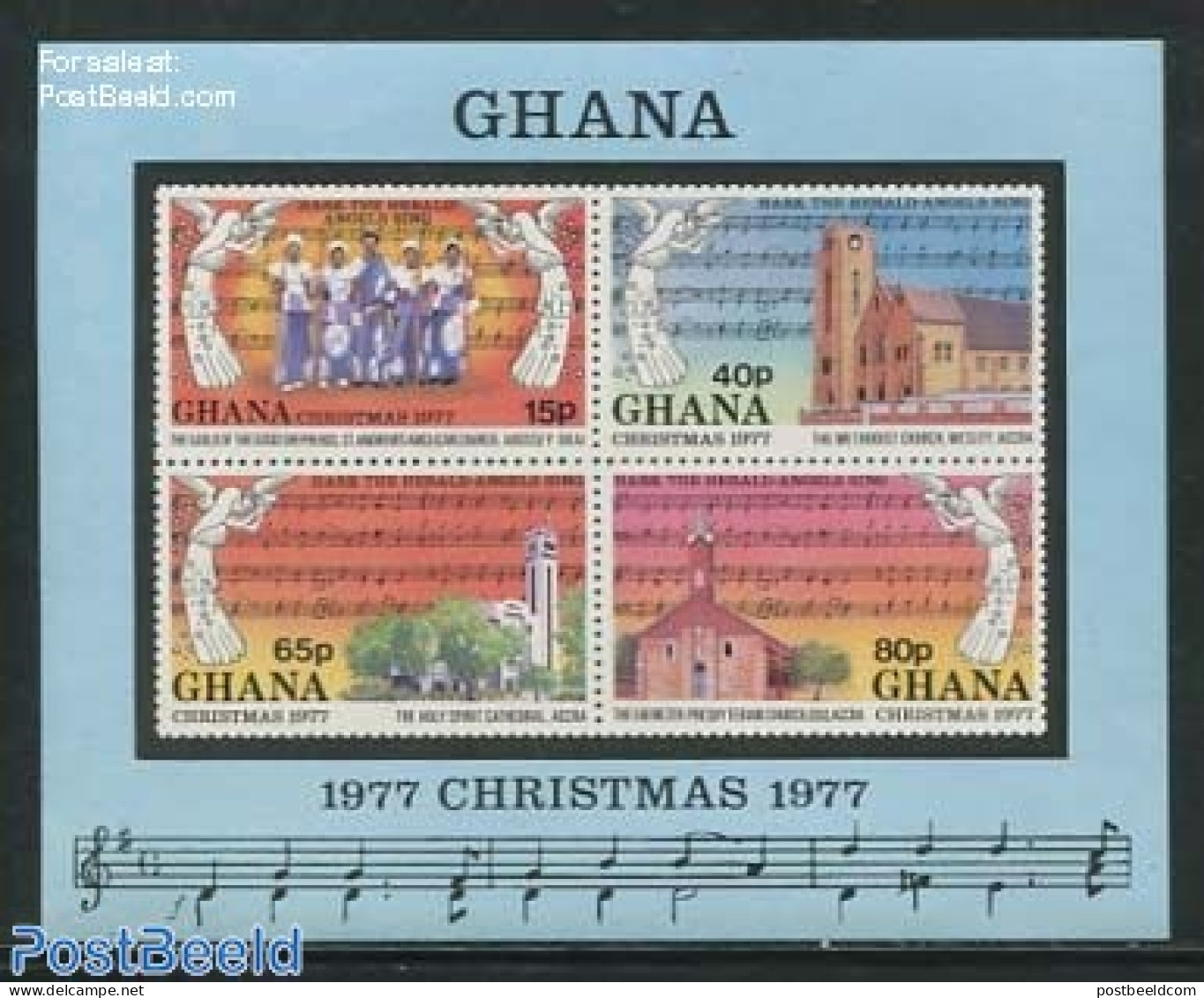 Ghana 1977 Christmas S/s, Mint NH, Performance Art - Religion - Music - Christmas - Musique