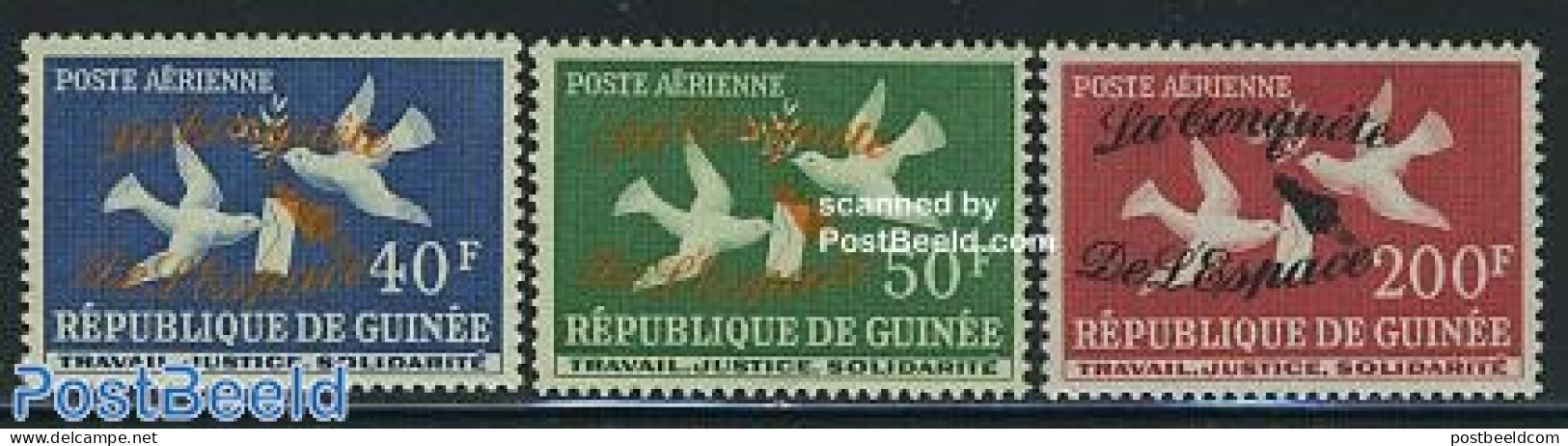 Guinea, Republic 1962 Space Conquest 3v (curved Overprints), Mint NH, Nature - Transport - Birds - Space Exploration -.. - Other & Unclassified