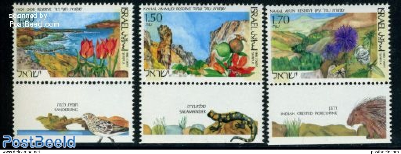 Israel 1993 Nature Reserves 3v, Mint NH, Nature - Animals (others & Mixed) - Birds - Flowers & Plants - National Parks.. - Unused Stamps (with Tabs)
