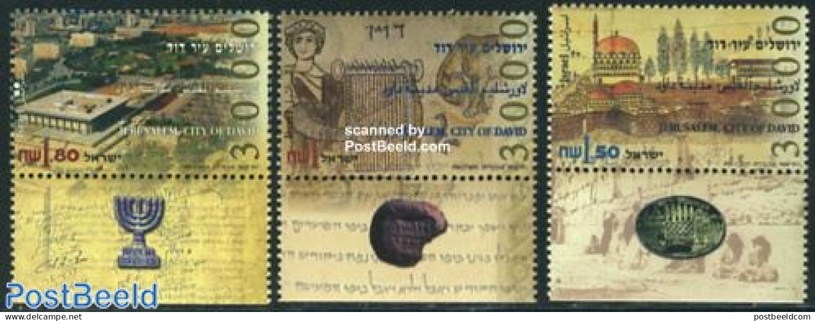 Israel 1995 Jerusalem 3v, Mint NH, Art - Handwriting And Autographs - Unused Stamps (with Tabs)