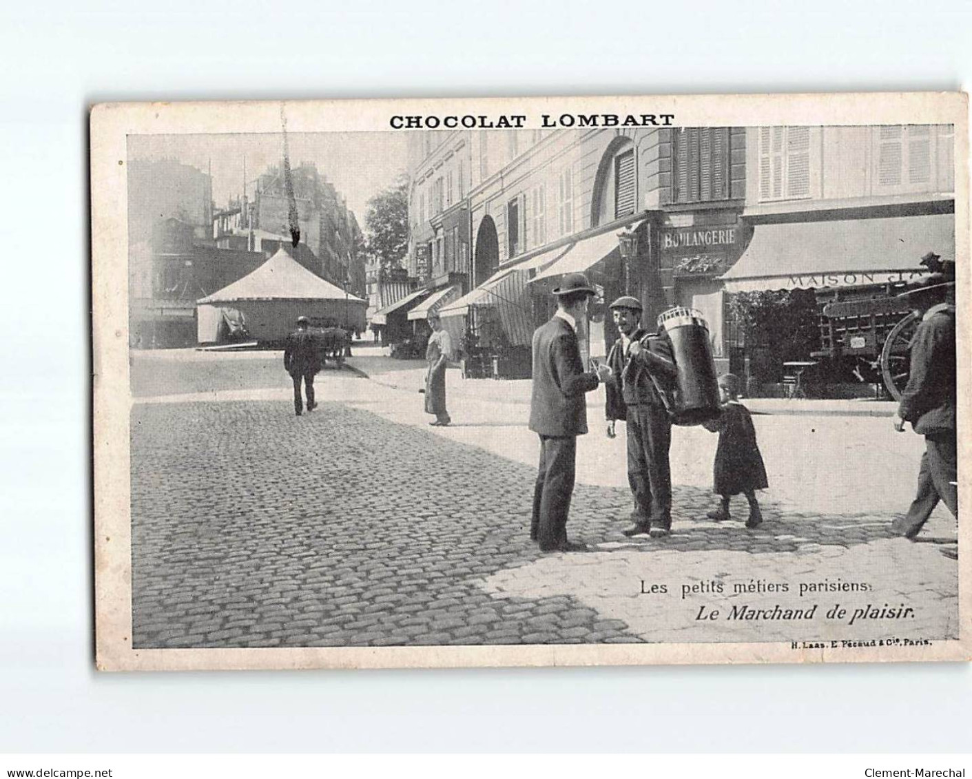 PARIS : Les Petits Métiers, Le Marchand De Plaisir, Carte Publicitaire, Chocolat Lombart - état - Petits Métiers à Paris