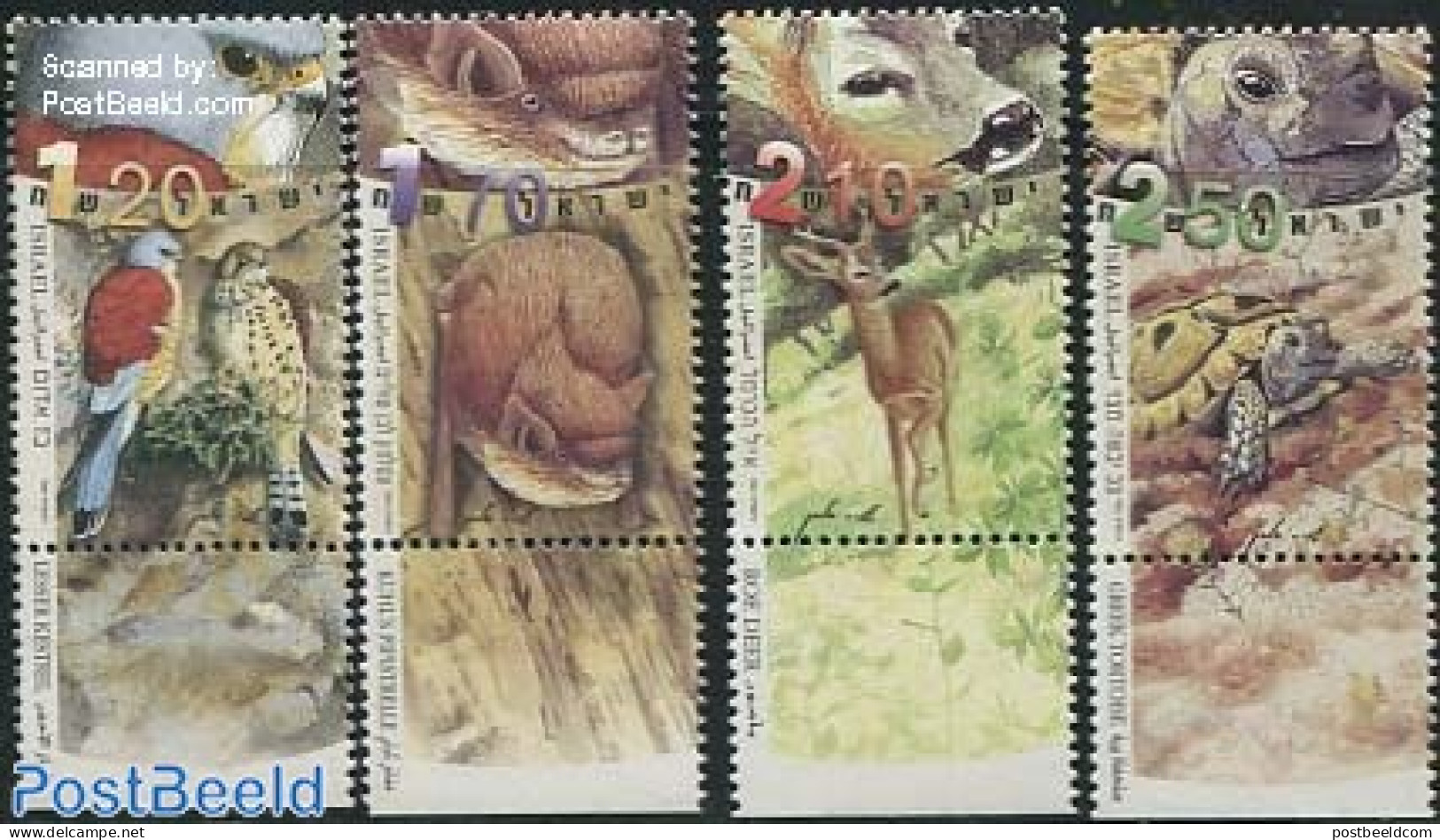 Israel 2001 Wild Animals 4v, Mint NH, Nature - Animals (others & Mixed) - Birds Of Prey - Turtles - Unused Stamps (with Tabs)