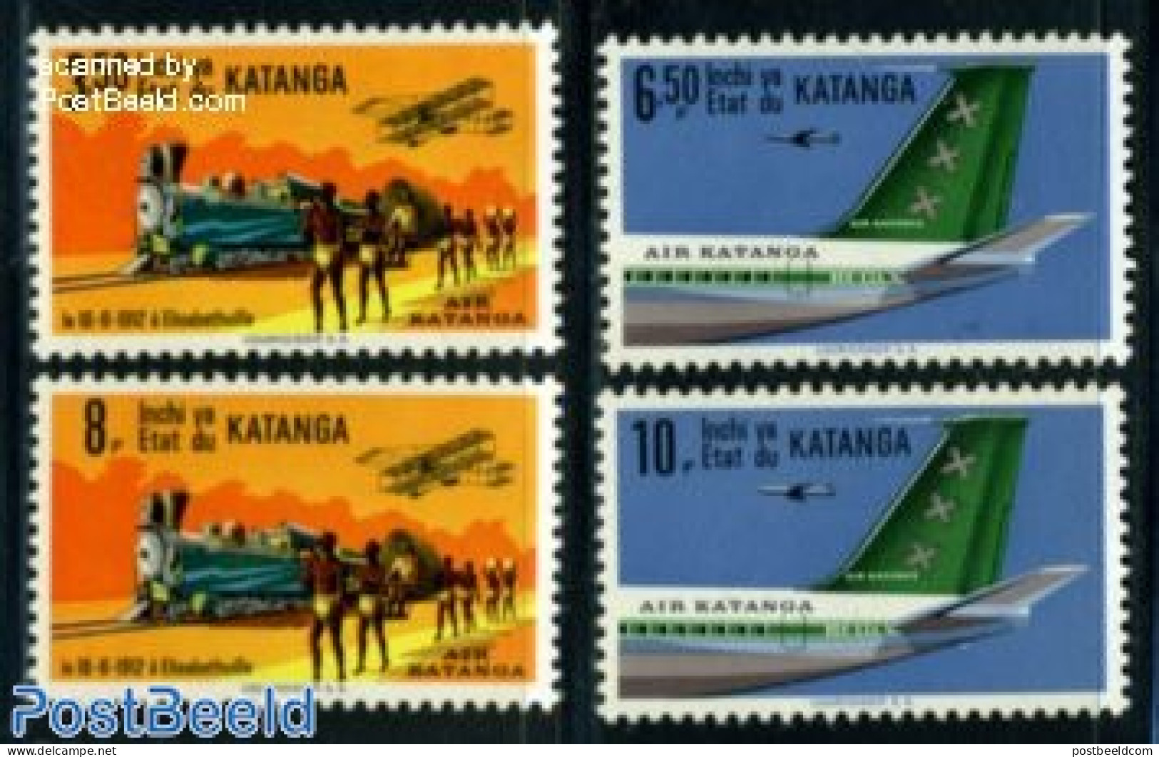 Congo (Kinshasa) 1961 Katanga, Airmail Service 4v, Mint NH, Transport - Post - Aircraft & Aviation - Railways - Poste