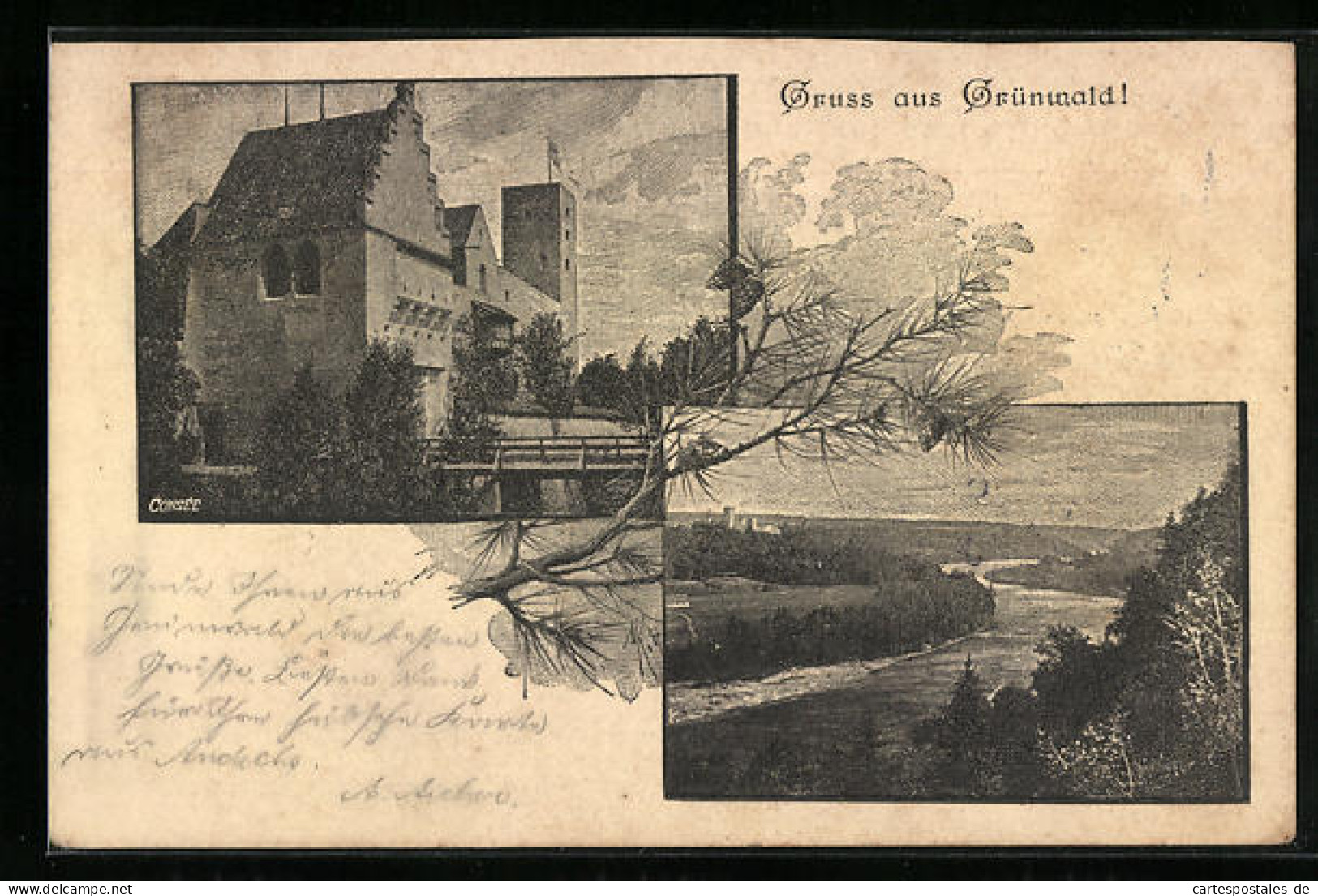 AK Grünwald, Burg, Isar-Panorama  - Andere & Zonder Classificatie