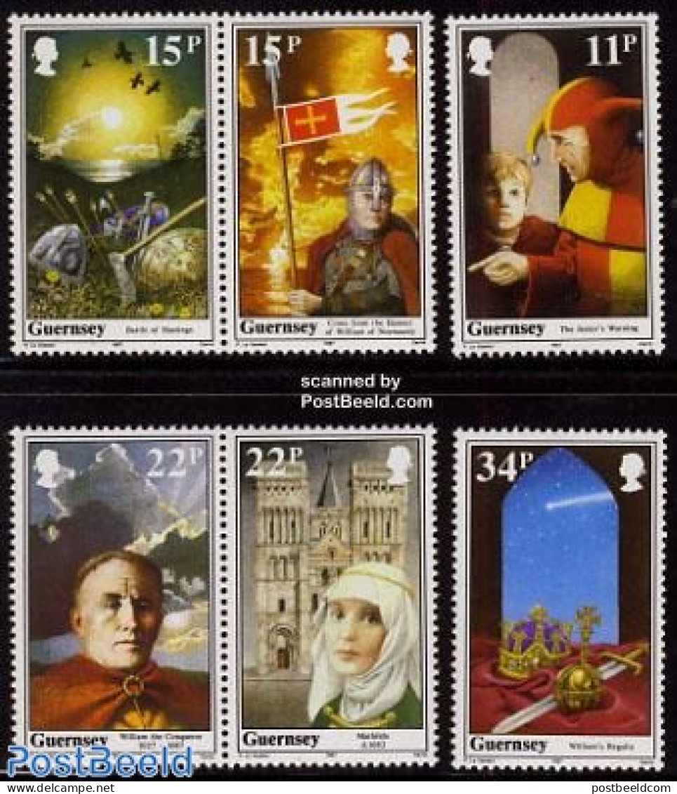 Guernsey 1987 William The Conqueror 6v (2x[:]+2x[]), Mint NH, History - Religion - History - Churches, Temples, Mosque.. - Eglises Et Cathédrales