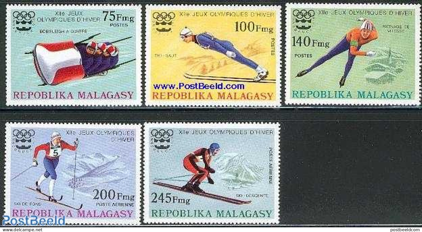 Madagascar 1975 Olympic Winter Games 5v, Mint NH, Sport - (Bob) Sleigh Sports - Olympic Winter Games - Skating - Skiing - Hiver