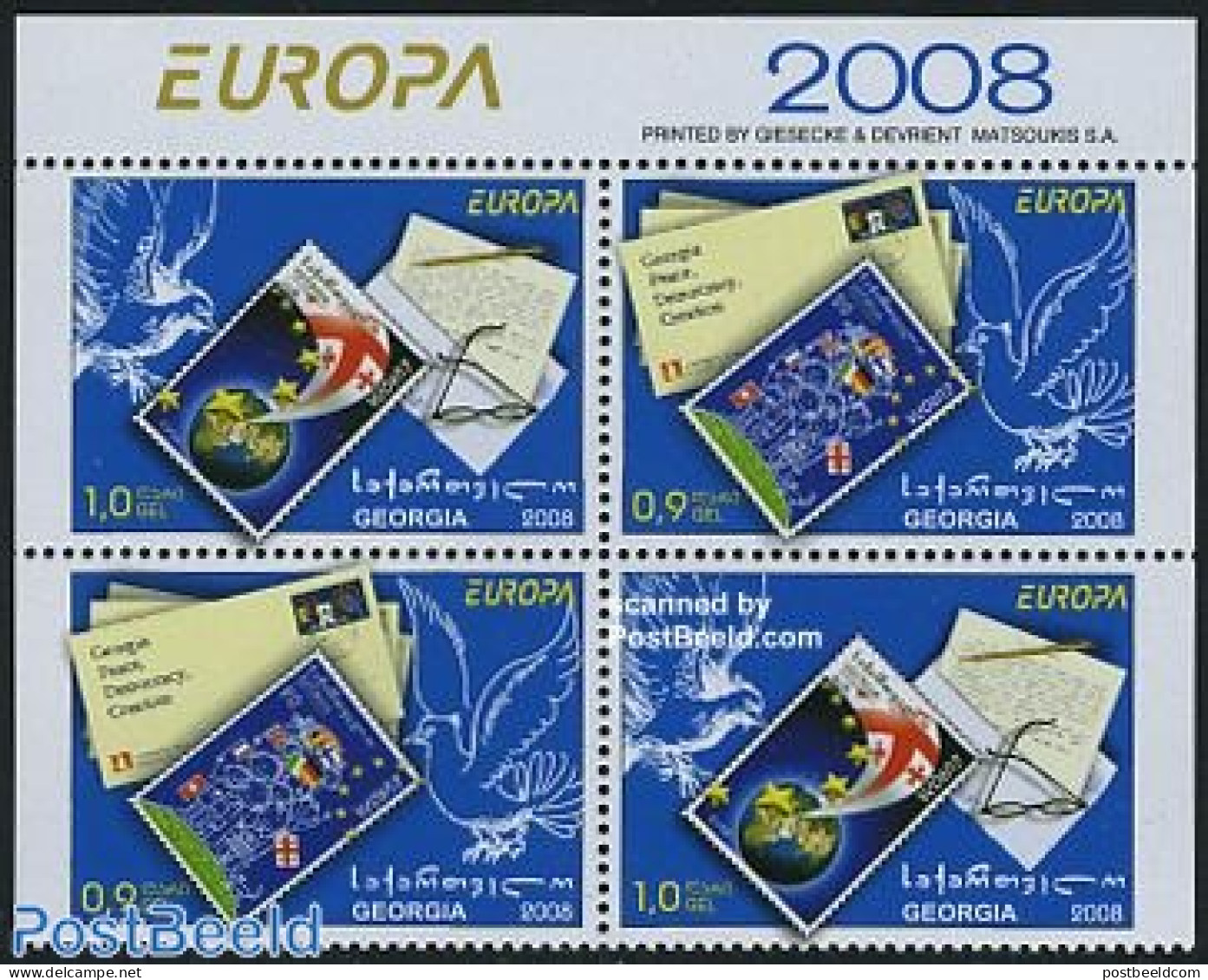 Georgia 2008 Europa 4v From Booklet [+], Mint NH, History - Nature - Europa (cept) - Birds - Stamps On Stamps - Stamps On Stamps