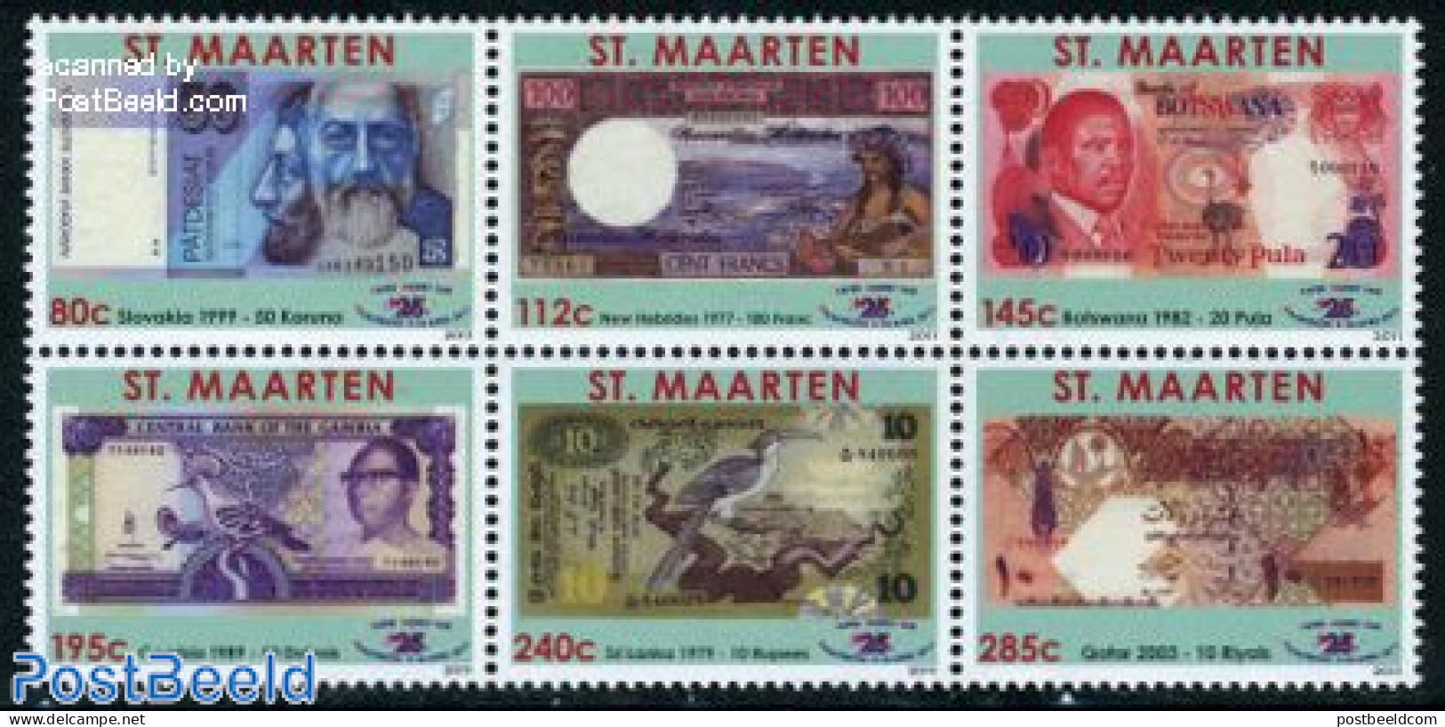 St. Maarten 2011 Papermoney Show 6v [++], Mint NH, Nature - Various - Birds - Money On Stamps - Coins