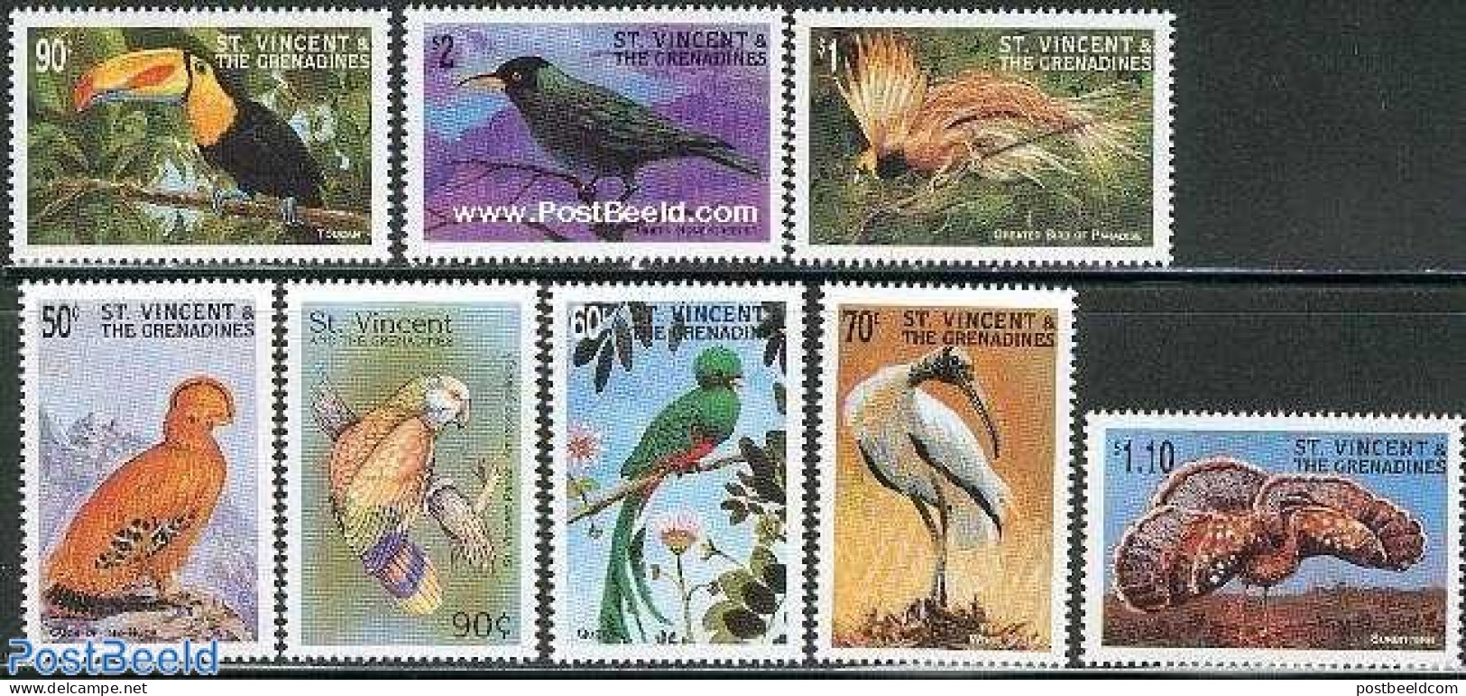 Saint Vincent 1998 Birds 8v, Mint NH, Nature - Birds - Parrots - Storks - St.Vincent (1979-...)