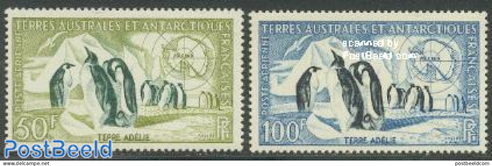 French Antarctic Territory 1956 Airmail, Penguin 2v, Mint NH, Nature - Science - Various - Birds - Penguins - The Arct.. - Unused Stamps