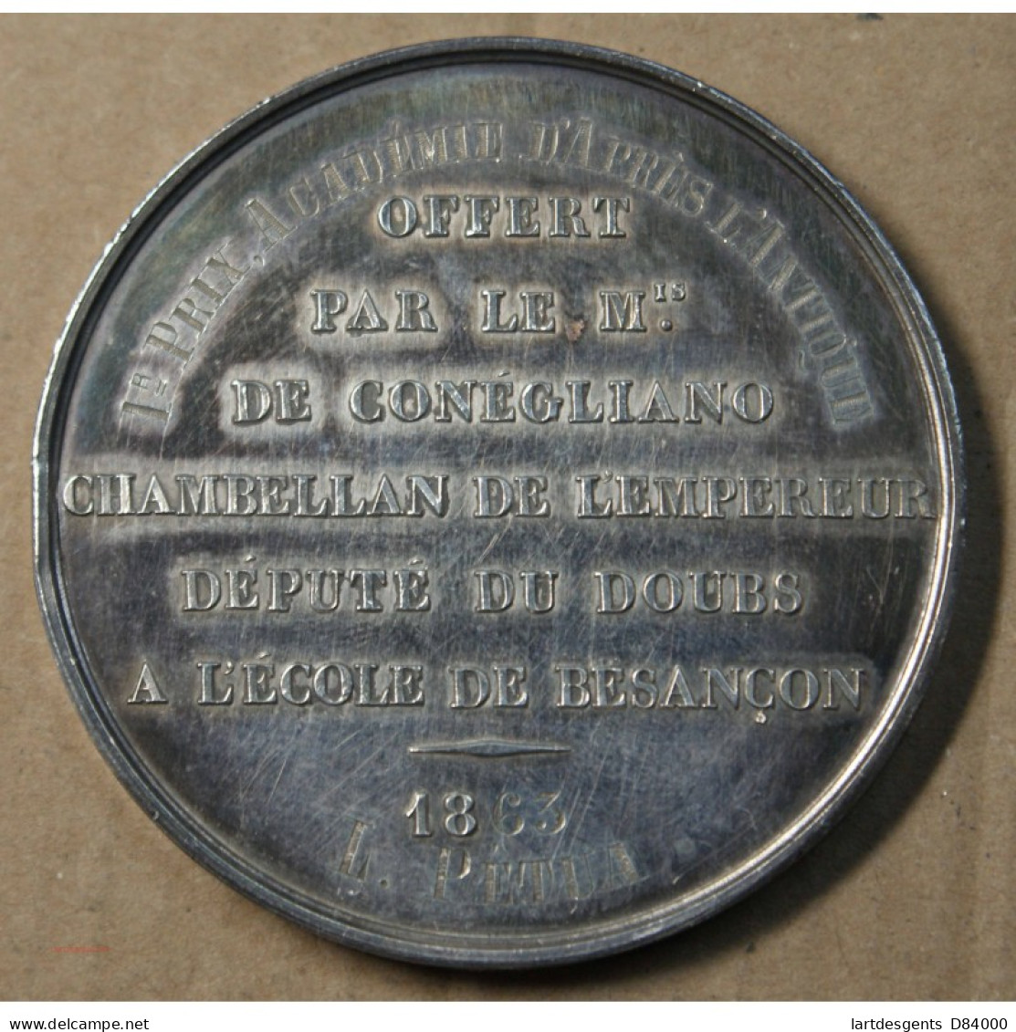 Médaille Argent Napoléon III "1er Prix Académie D'après L'Antique" 1863, Attribué à Pétua (32), Lartdesgents.fr - Royal / Of Nobility