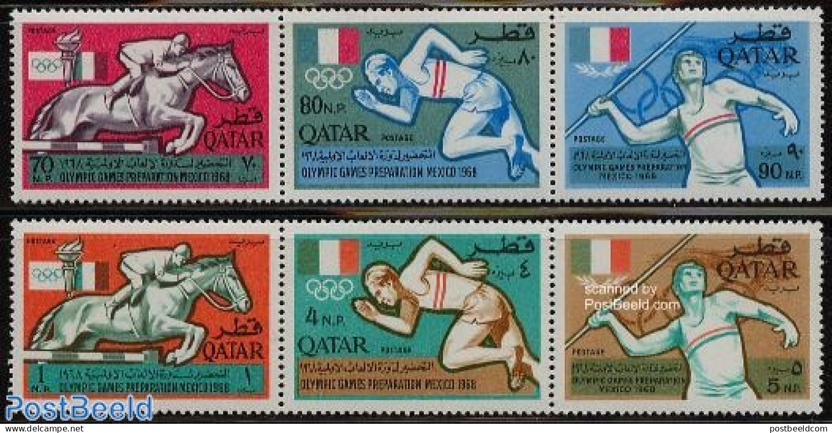 Qatar 1966 Olympic Games 2x3v [::], Mint NH, Nature - Sport - Horses - Athletics - Olympic Games - Atletica