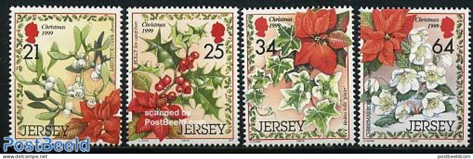 Jersey 1999 Christmas 4v, Mint NH, Nature - Religion - Flowers & Plants - Christmas - Noël