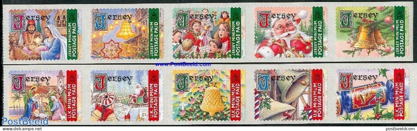 Jersey 2001 Christmas 10v S-a  (with Year 2001), Mint NH, Performance Art - Religion - Staves - Christmas - Musique