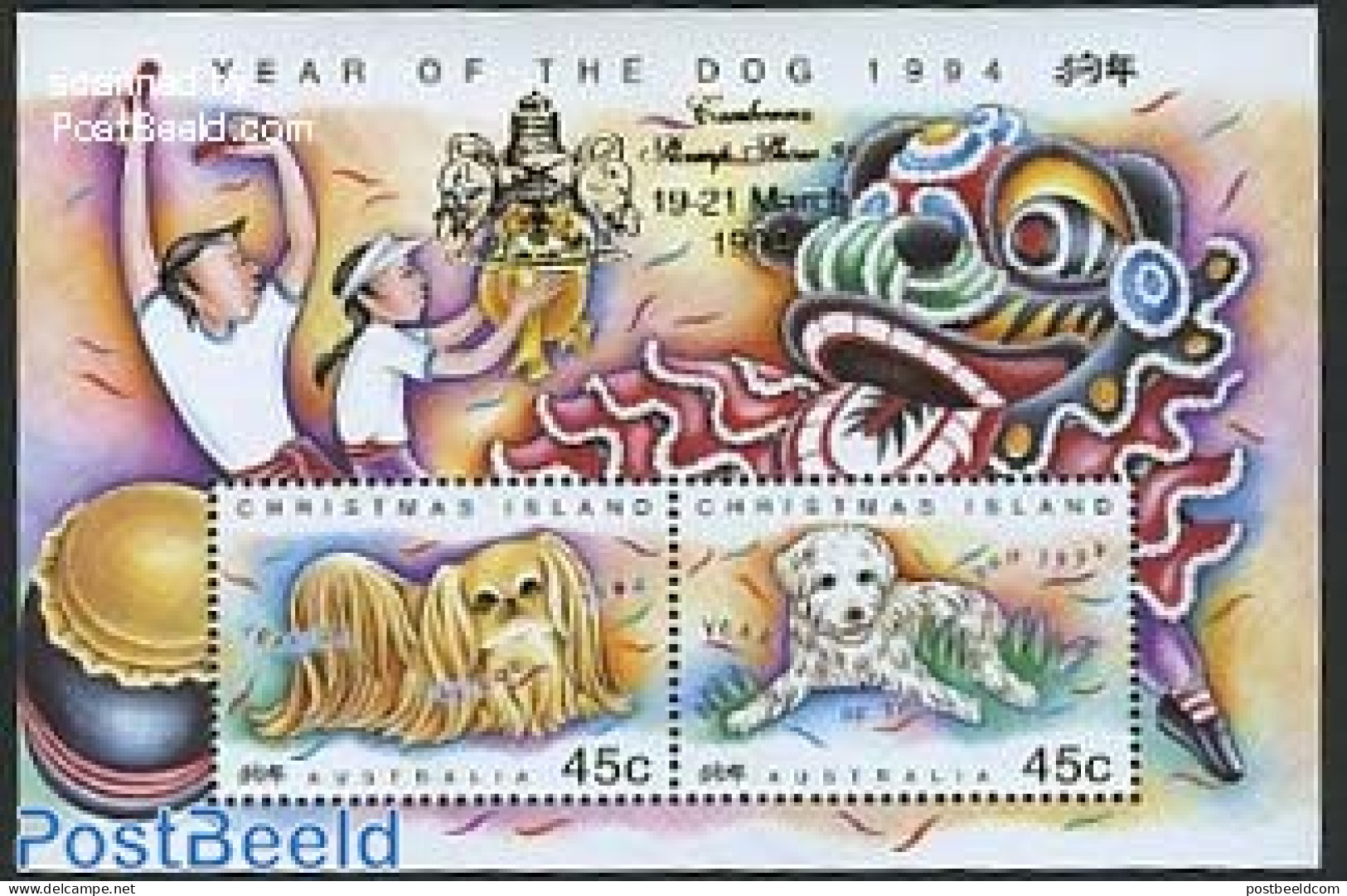 Christmas Islands 1994 Canberra Stamp Show S/s, Mint NH, Nature - Various - Dogs - Philately - New Year - Neujahr