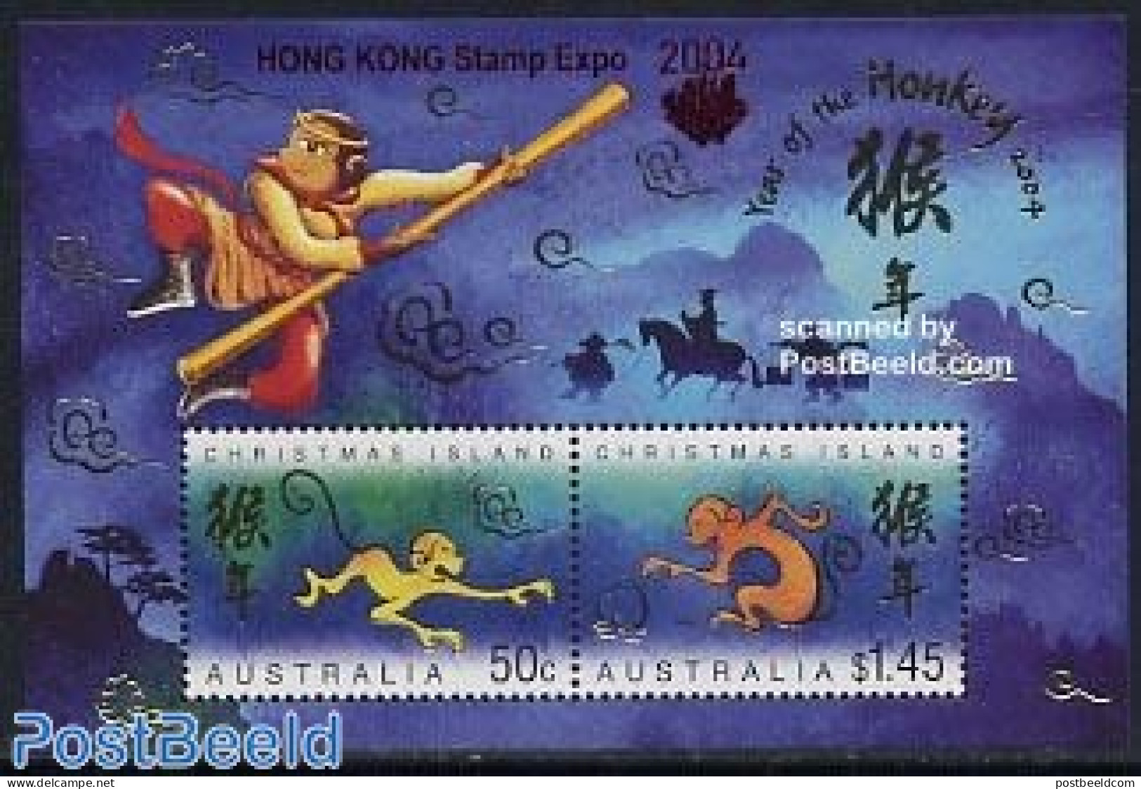 Christmas Islands 2004 Hong Kong Stamp Expo S/s, Mint NH, Nature - Various - Monkeys - Philately - New Year - Nieuwjaar