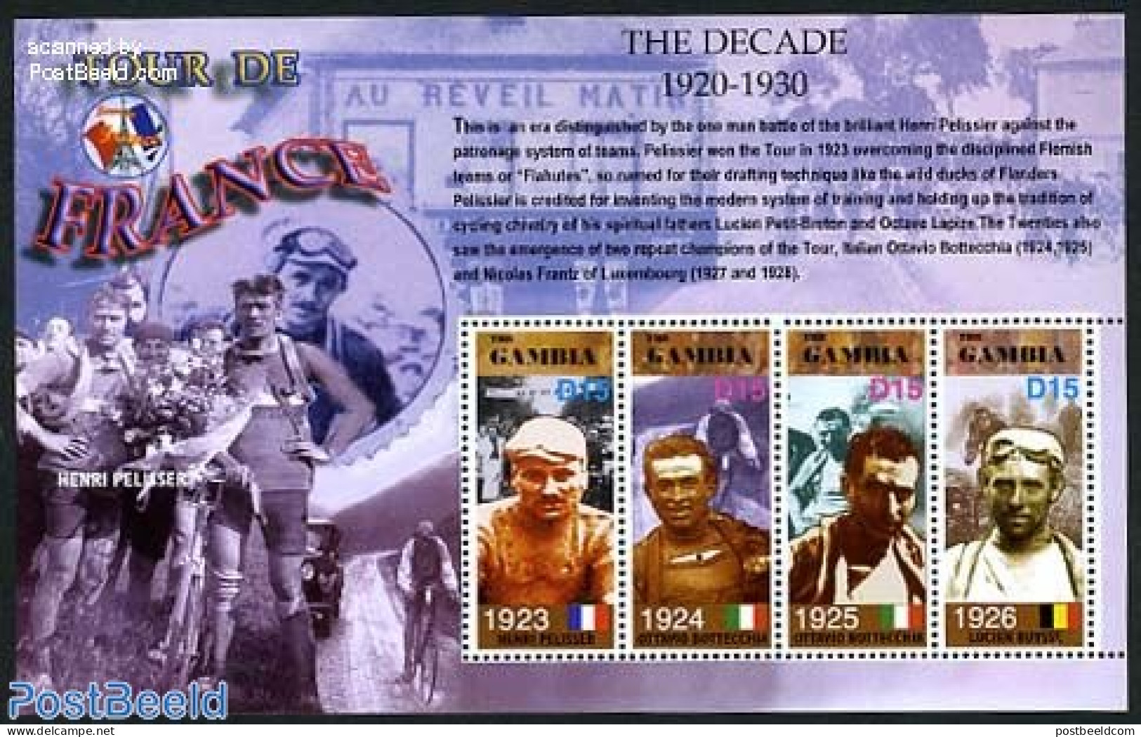 Gambia 2003 Tour De France 1923-1926 4v M/s, Mint NH, Sport - Cycling - Cyclisme