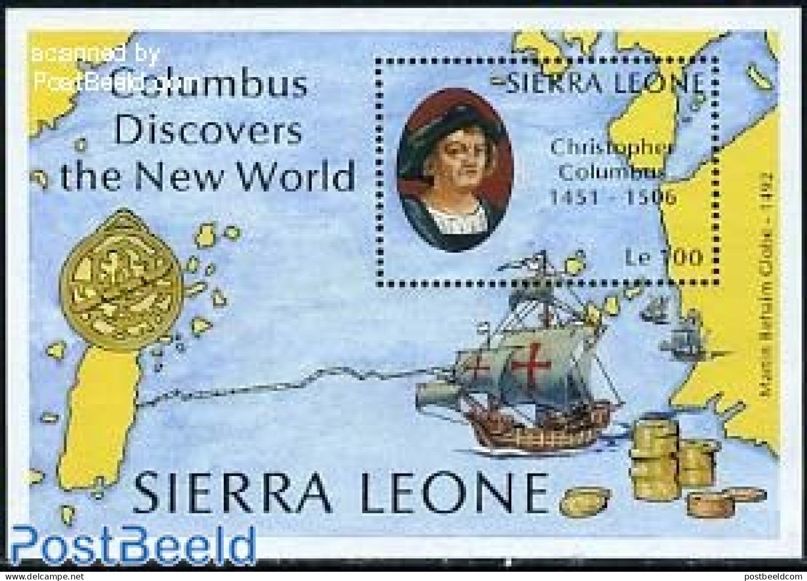 Sierra Leone 1987 Discovery Of America S/s, Mint NH, History - Transport - Various - Explorers - Ships And Boats - Maps - Explorateurs