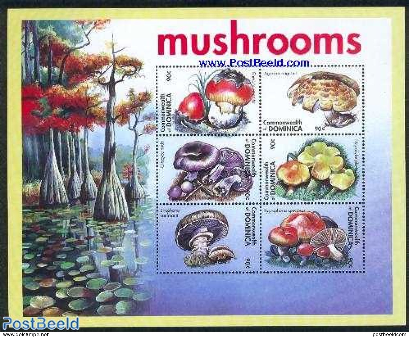 Dominica 2001 Mushrooms 6v M/s (6x0.90), Mint NH, Nature - Mushrooms - Champignons