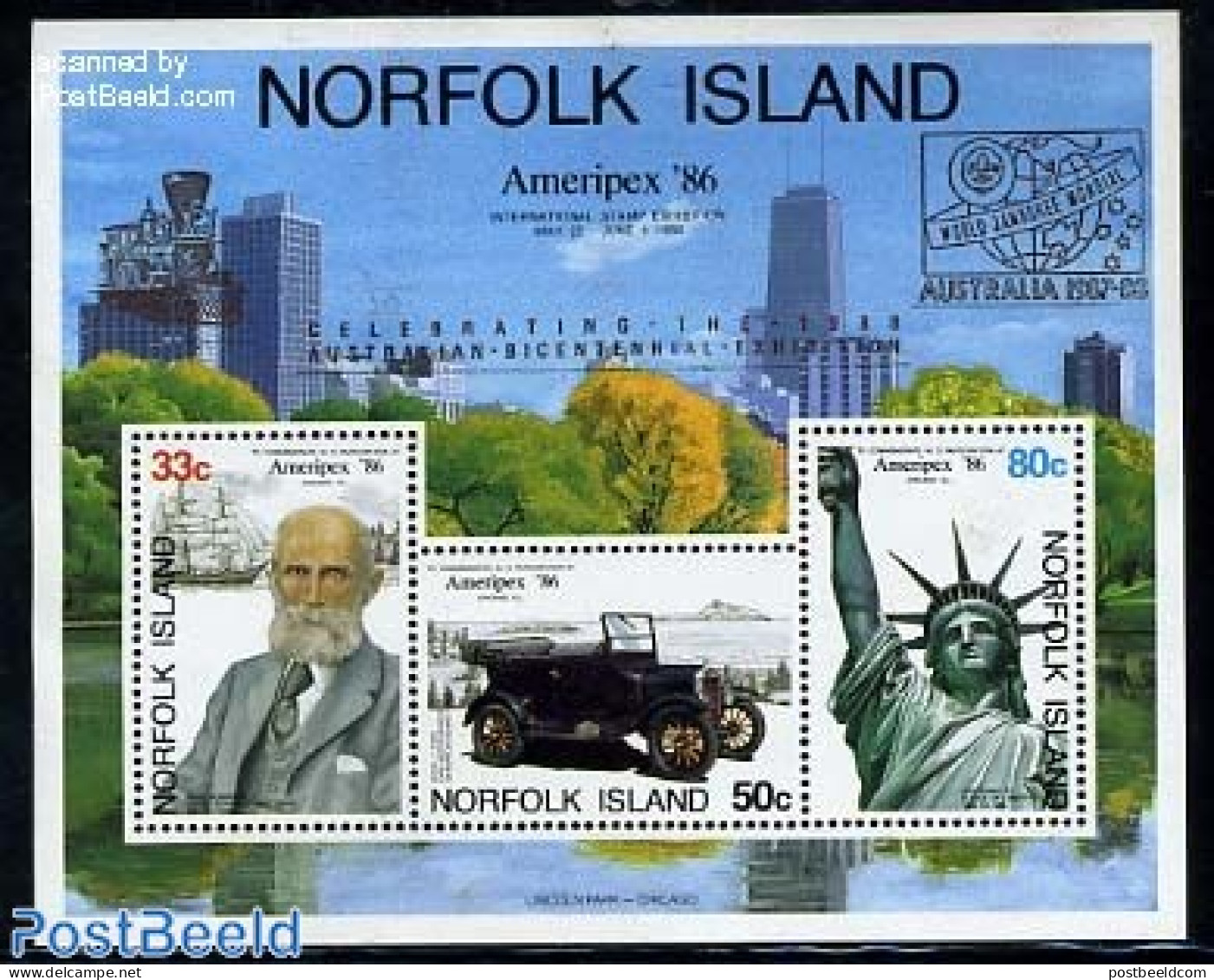 Norfolk Island 1988 Australian Centennial Exhibition S/s, Mint NH, Transport - Philately - Automobiles - Ships And Boa.. - Voitures