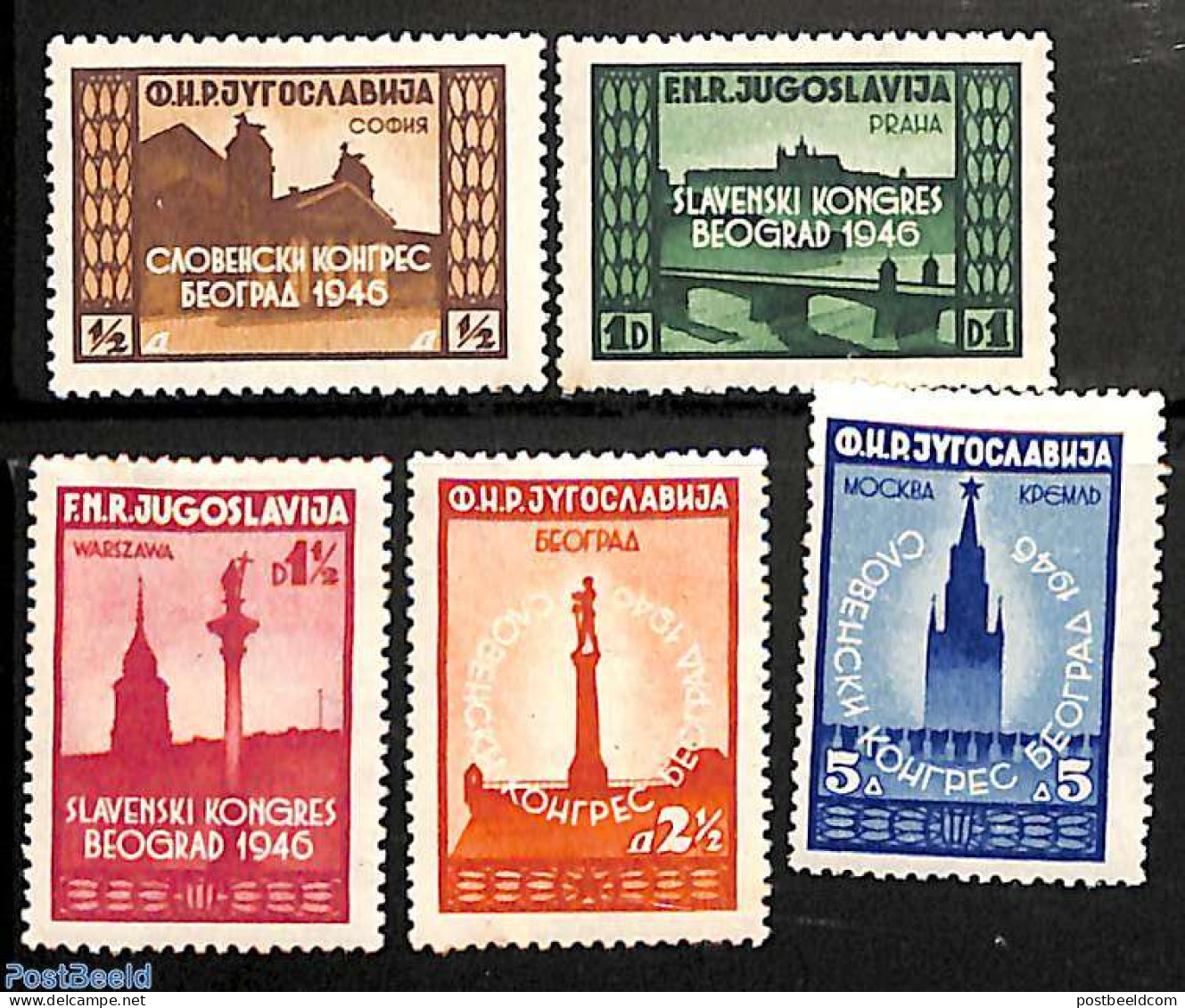 Yugoslavia 1946 Slovenian Congress 5v, Mint NH, History - Europa Hang-on Issues - Art - Bridges And Tunnels - Unused Stamps