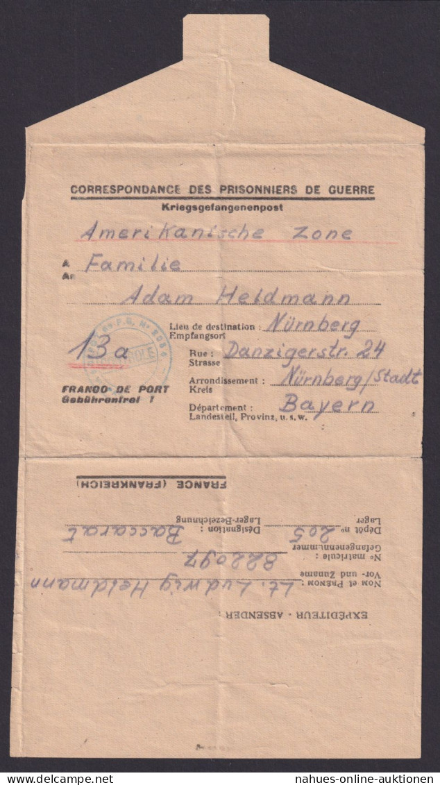 Kriegsgefangenenpost Ab Baccarat Frankreich Depot 205 N. Nürnberg Amerikanische - Other & Unclassified