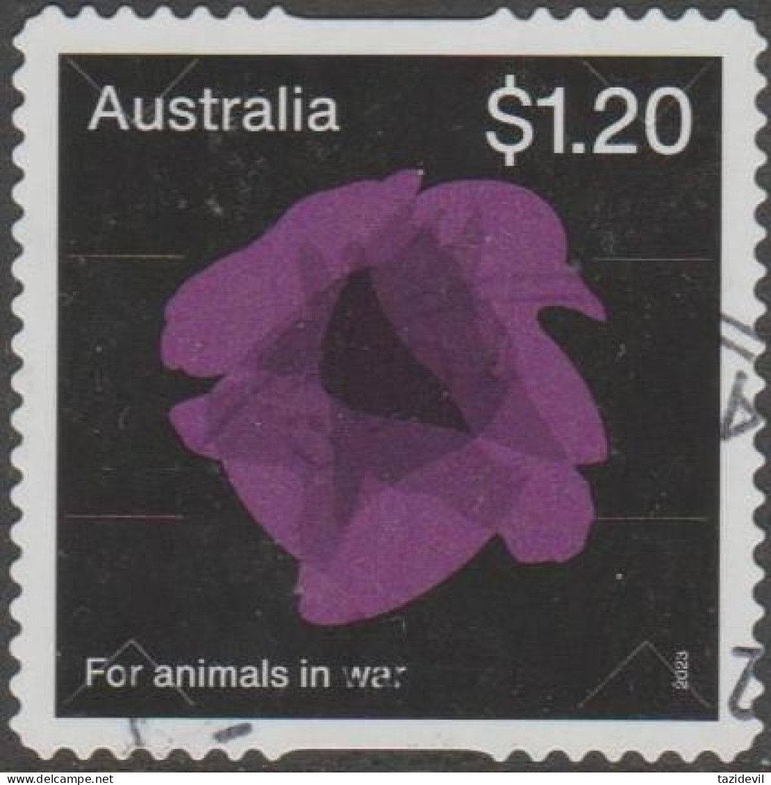 AUSTRALIA - DIE-CUT-USED 2023 $1.20 Poppies Of Remembrance - Purple, For Animals In War - Gebraucht