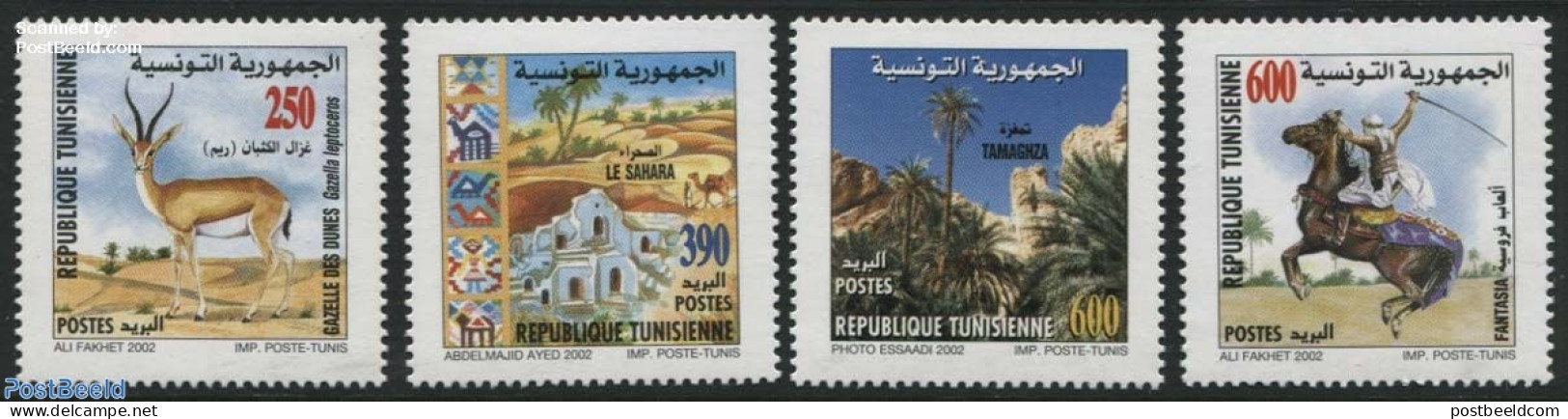 Tunisia 2002 Sahara Tourism 4v, Mint NH, Nature - Various - Animals (others & Mixed) - Horses - Trees & Forests - Tour.. - Rotary Club