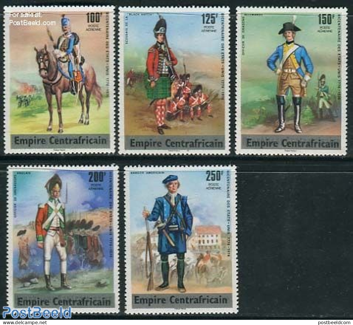 Central Africa 1977 US Bicentenary 5v, Overprints, Mint NH, History - Nature - Various - US Bicentenary - Horses - Uni.. - Costumes