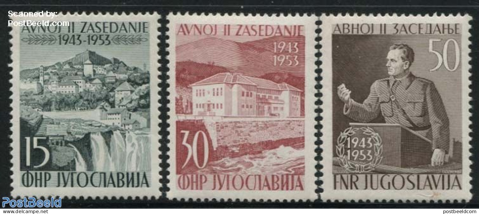 Yugoslavia 1953 AVNOJ 3v, Mint NH - Ongebruikt