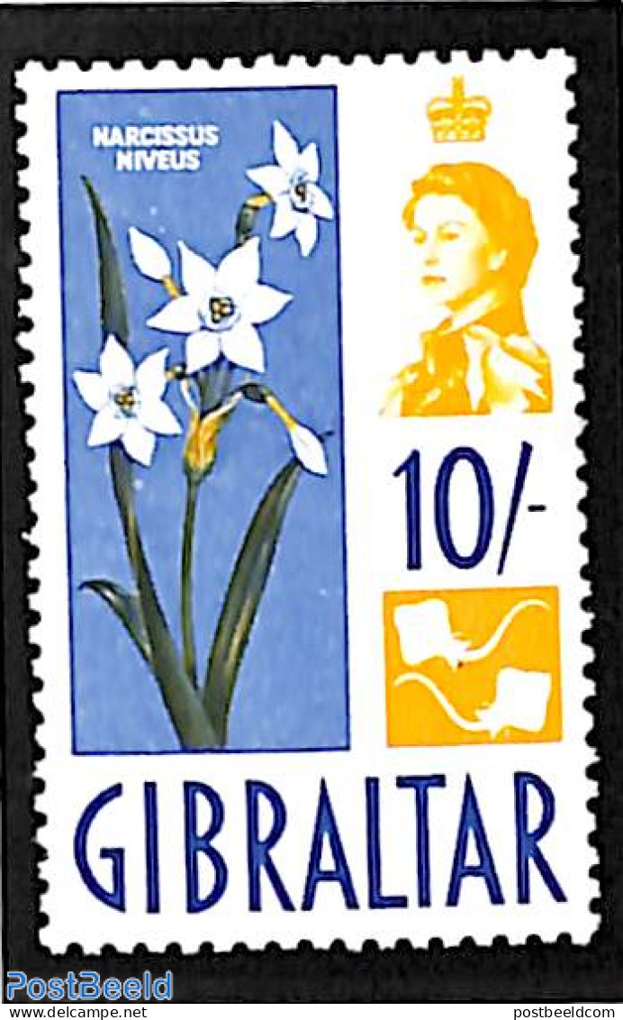 Gibraltar 1960 10Sh, Stamp Out Of Set, Mint NH, Nature - Flowers & Plants - Gibraltar