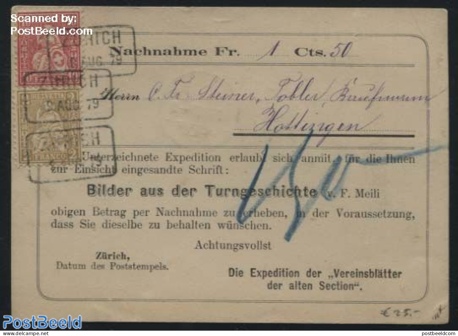 Switzerland 1879 Rembours Card, Postal History - Brieven En Documenten