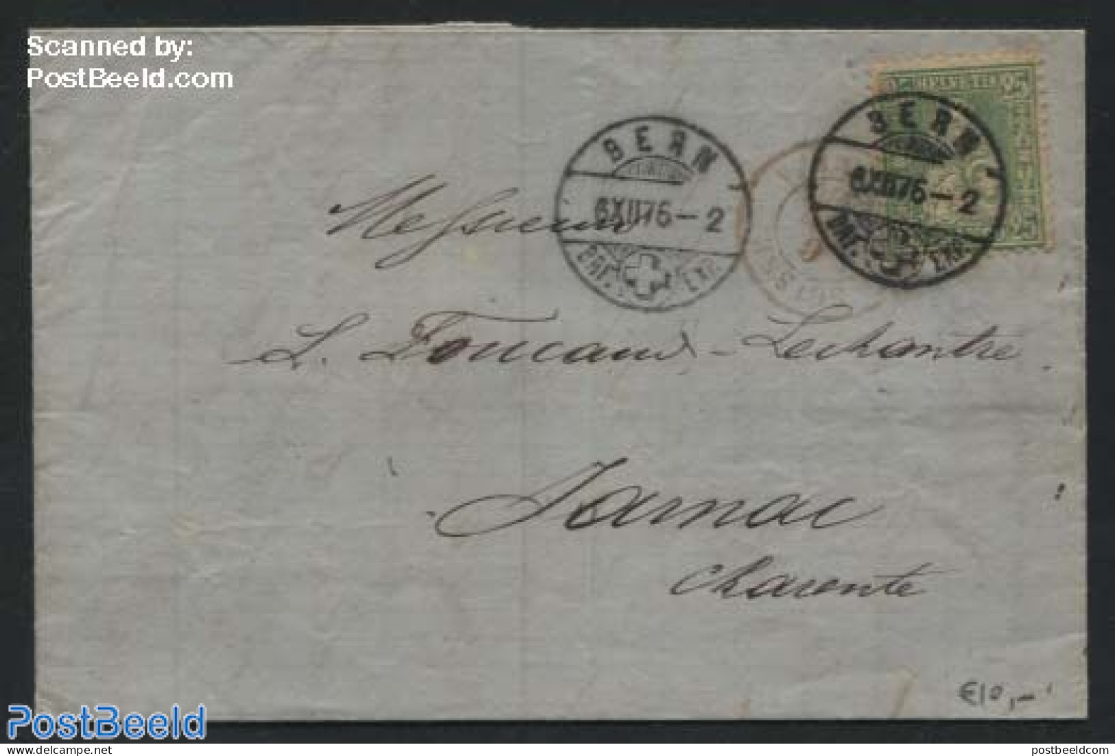 Switzerland 1876 Letter From Bern To Jarnac (F), Postal History - Covers & Documents