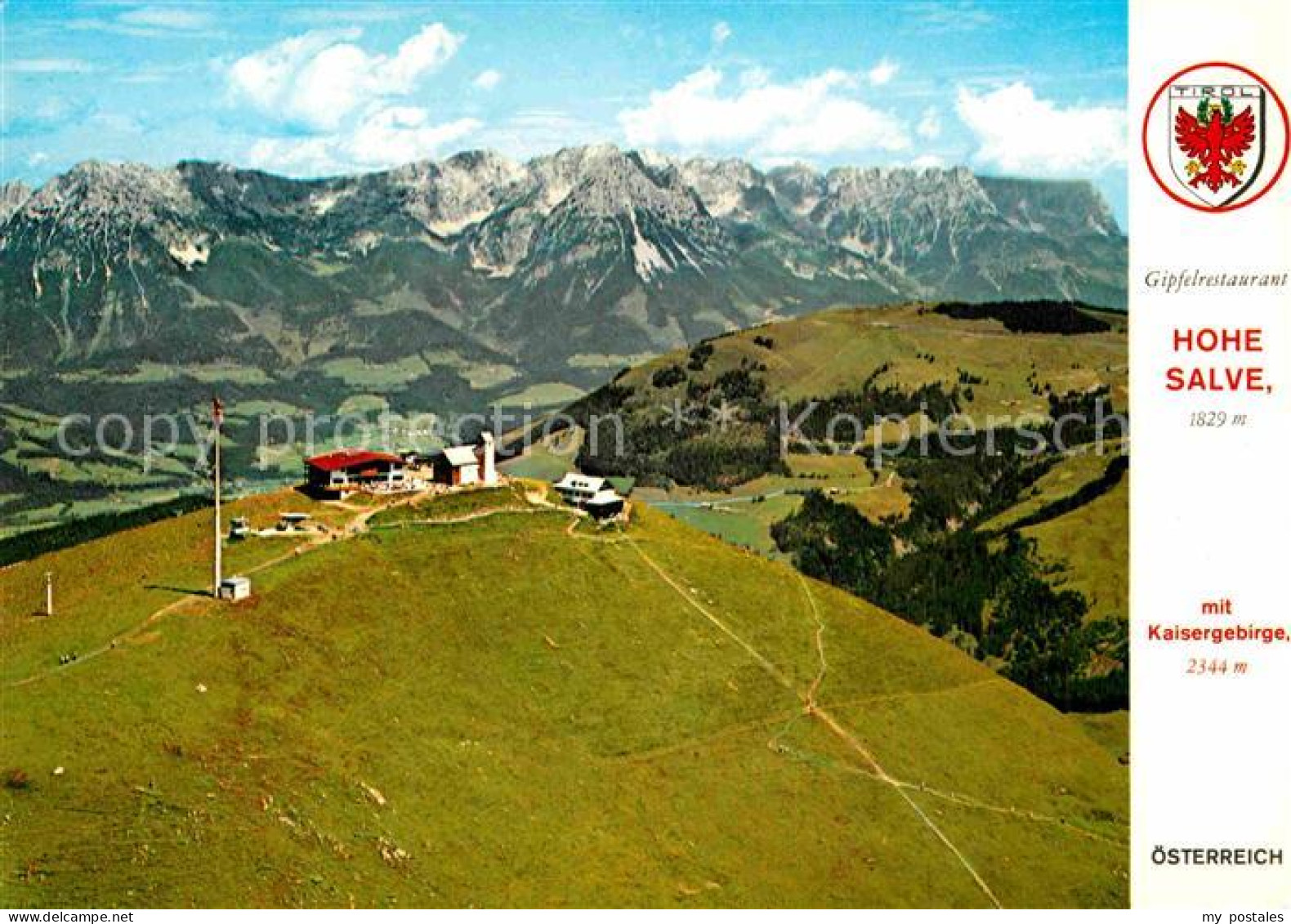 72733199 Hohe Salve Gipfelrestaurant Mit Kaisergebirge Alpenpanorama Fliegeraufn - Altri & Non Classificati