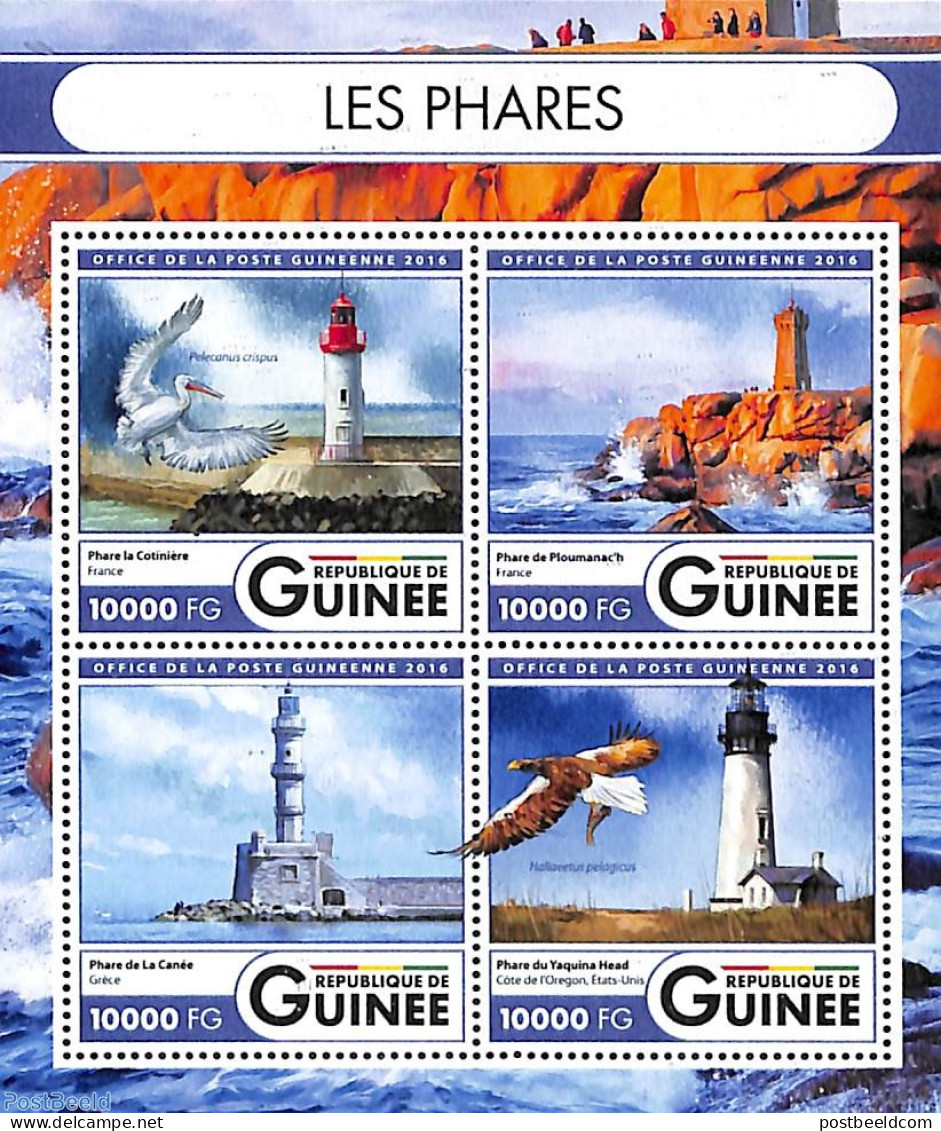 Guinea, Republic 2016 Lighthouses 4v M/s, Mint NH, Nature - Various - Birds - Lighthouses & Safety At Sea - Leuchttürme
