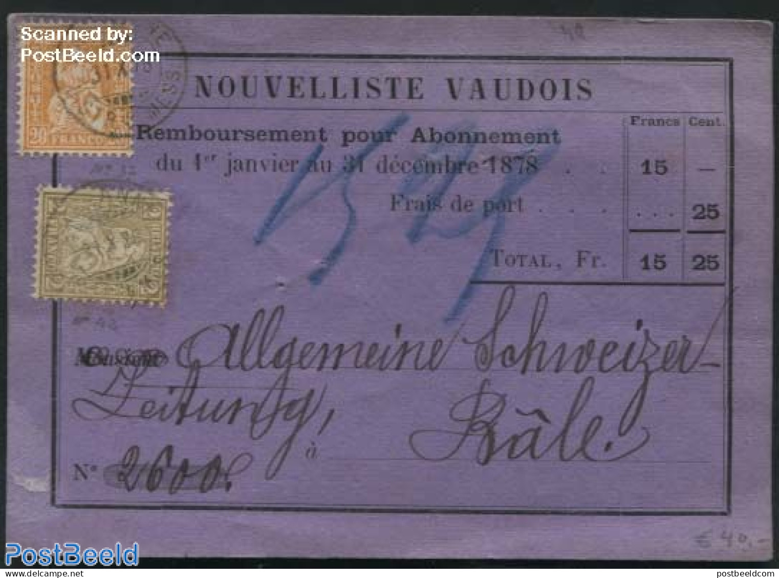Switzerland 1878 C.O.D/Reimbursement Card, Postal History - Covers & Documents