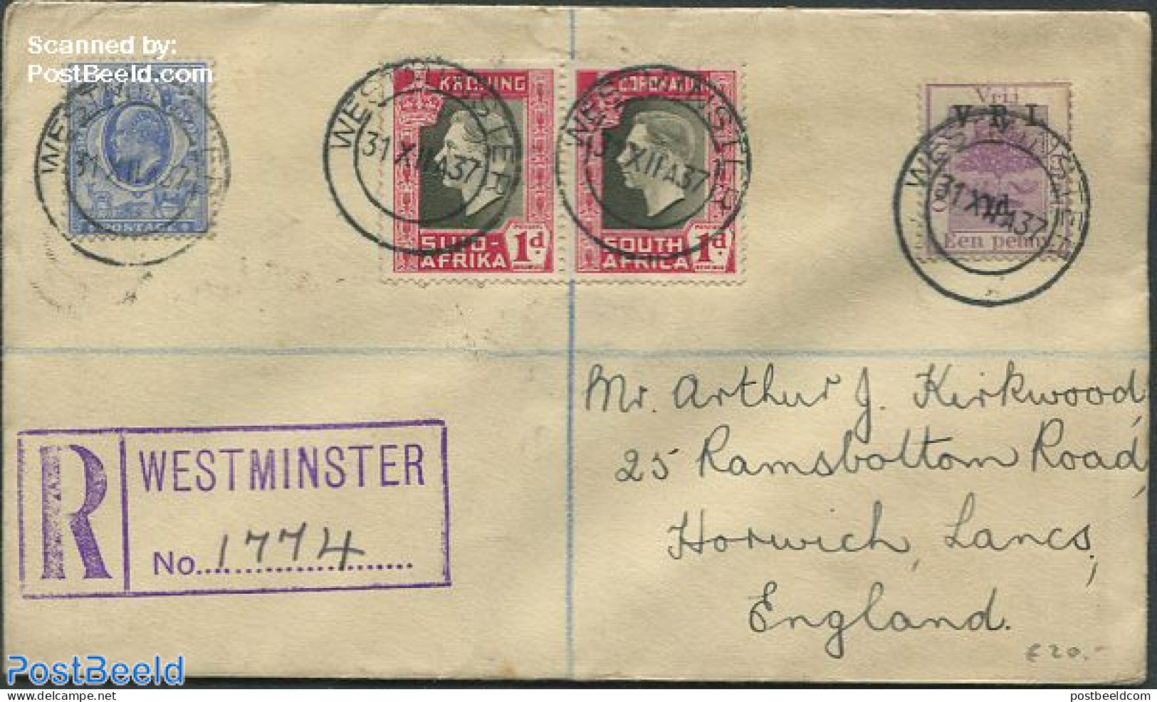 South Africa 1937 Letter From SAR To England, Postal History - Lettres & Documents