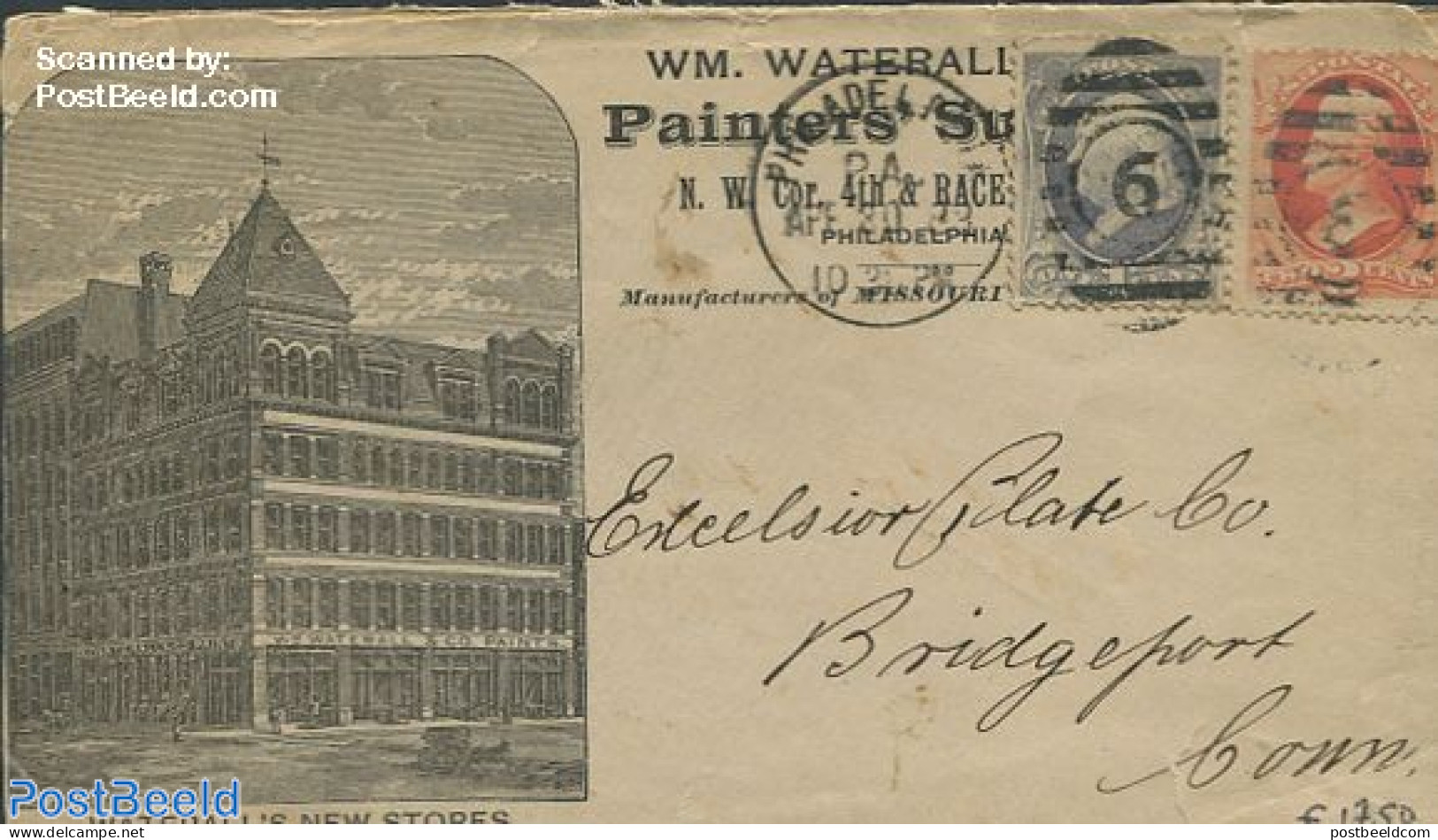 United States Of America 1883 Envelope With Wateralls Store To Bridgeport, Postal History - Lettres & Documents