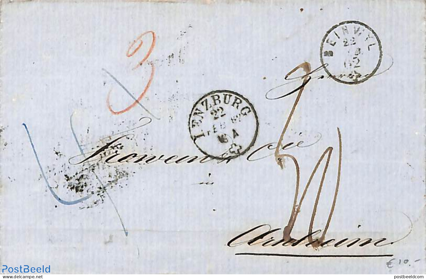 Switzerland 1862 Folding Cover From Lenzburg To Anrhem, Postal History - Brieven En Documenten