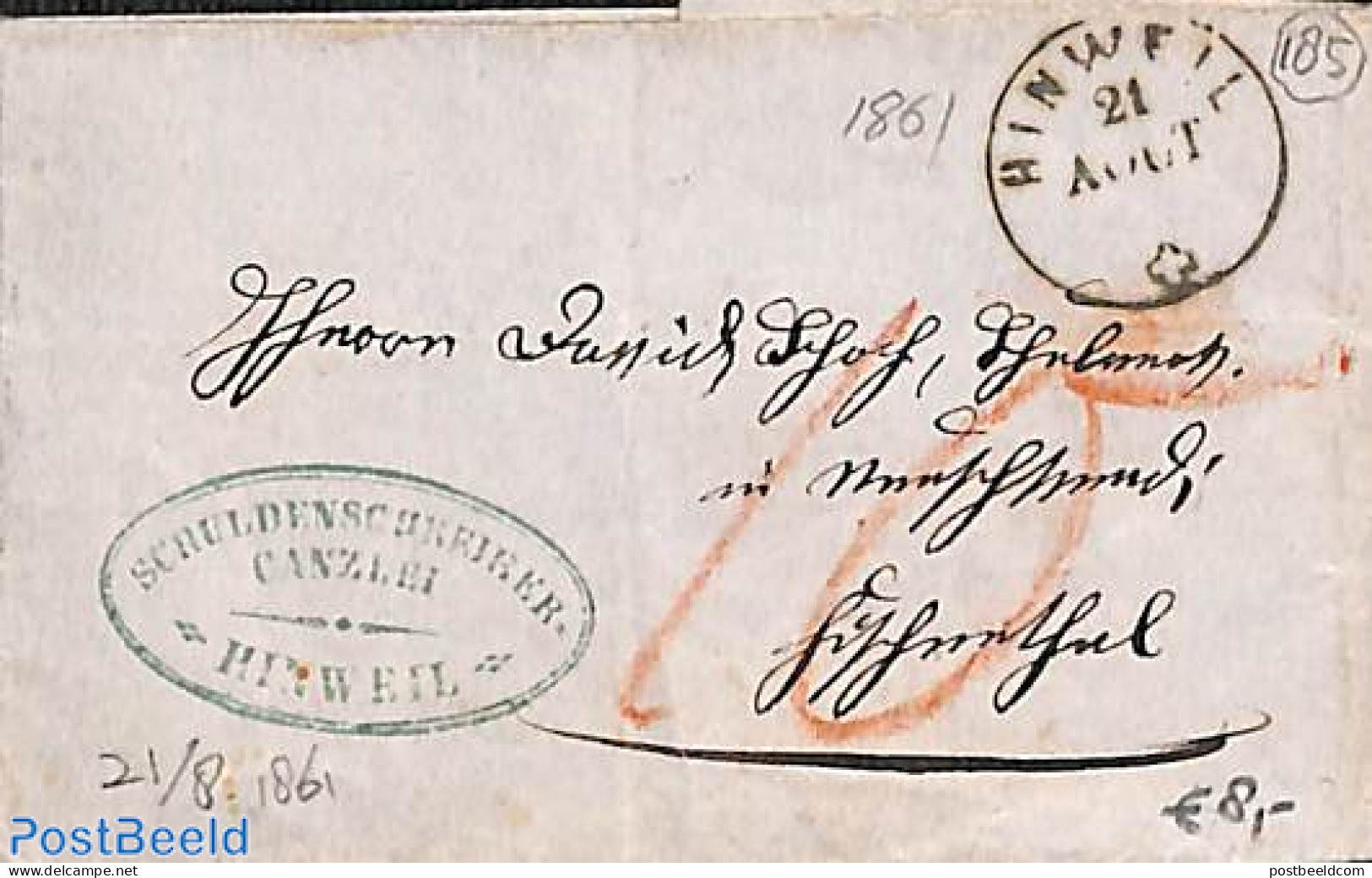 Switzerland 1861 Sea Folding Cover From Hinweil, Postal History - Brieven En Documenten