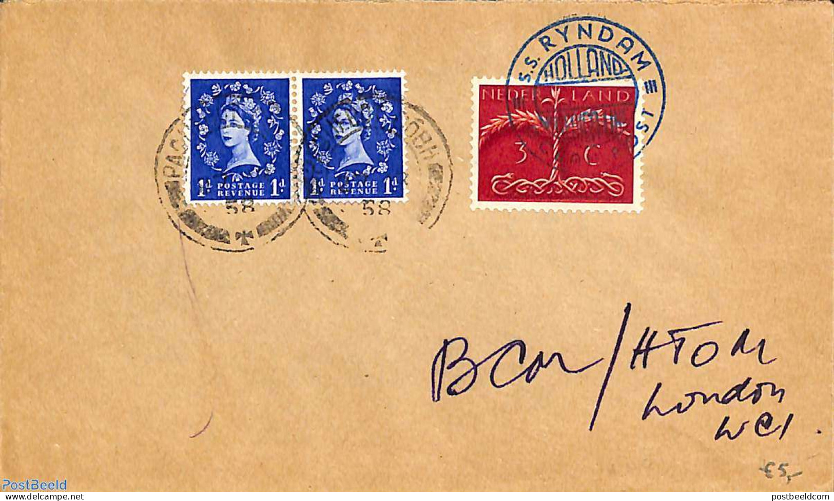 Ship Mail 1958 Cover From S.S. RYNDAM, Postal History - Sonstige & Ohne Zuordnung